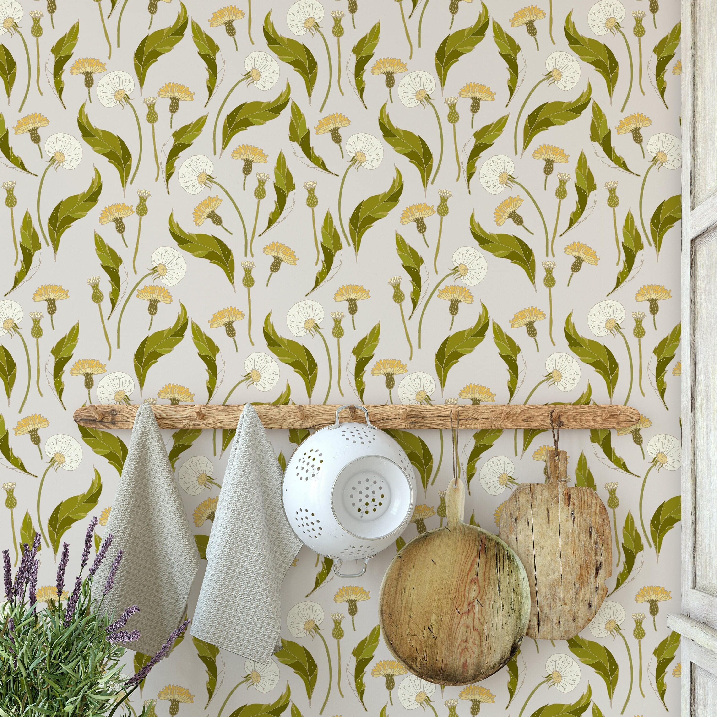 Dandelion Floral Wallpaper, Wallpaper Peel and Stick, Removable Wallpaper, Peel and Stick Wallpaper
