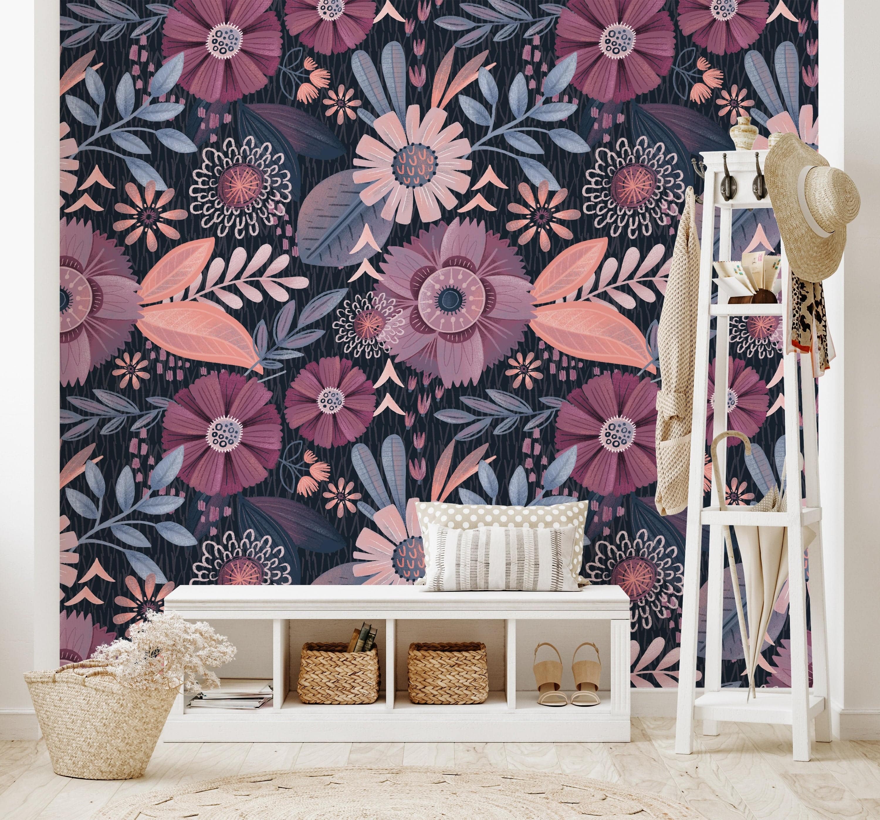 Dark Purple Floral Wallpaper | Wallpaper Peel and Stick | Removable  Wallpaper | Wall Paper Peel And Stick | Wall Mural | Wall Decor 3472