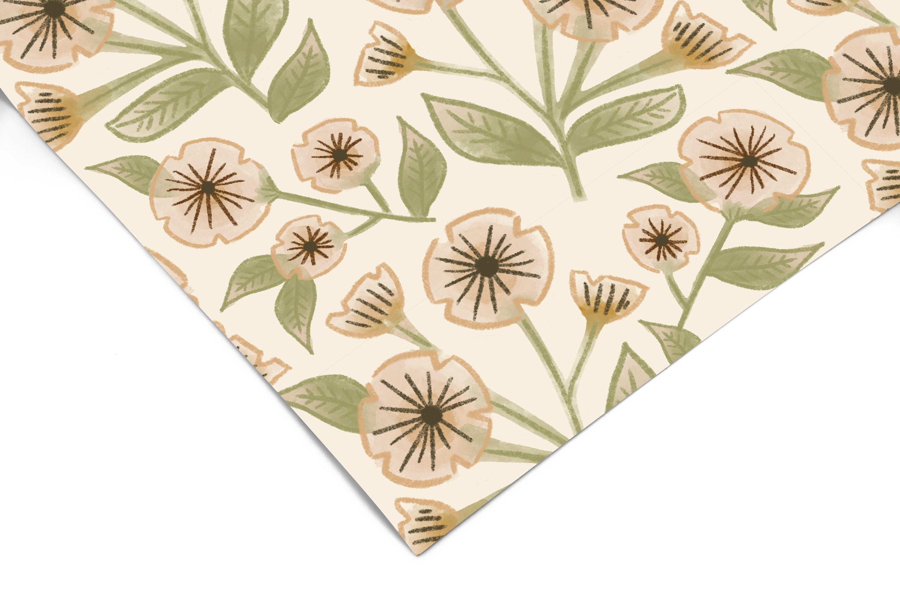 Farmhouse Tan Floral Contact Paper | Peel And Stick Wallpaper | Removable Wallpaper | Shelf Liner | Drawer Liner | Peel and Stick Paper 995