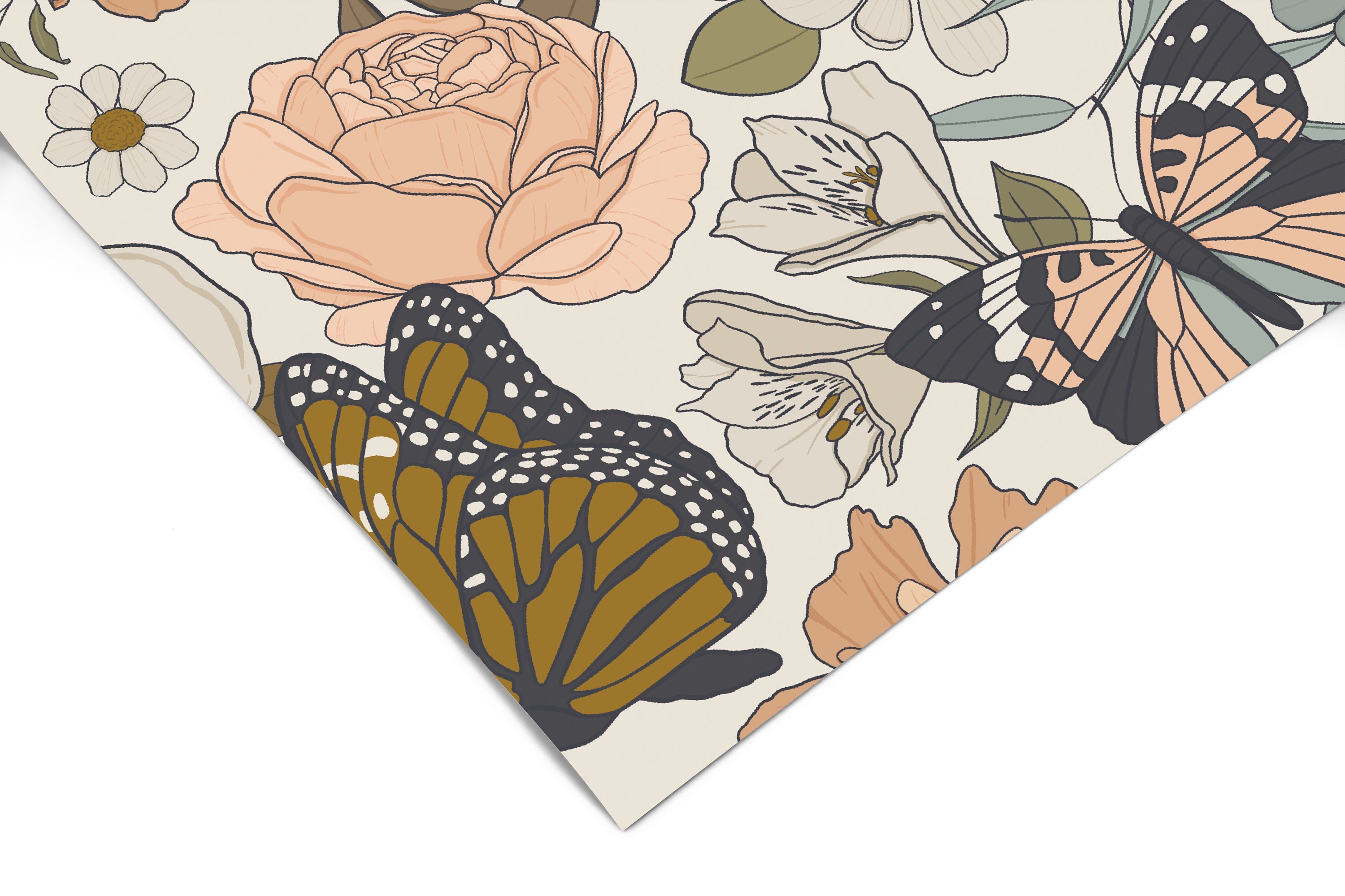 Floral Butterfly Boho Wallpaper | Girls Nursery Wallpaper | Kids Wallpaper | Childrens Wallpaper | Peel Stick Removable Wallpaper | 3838 - JamesAndColors