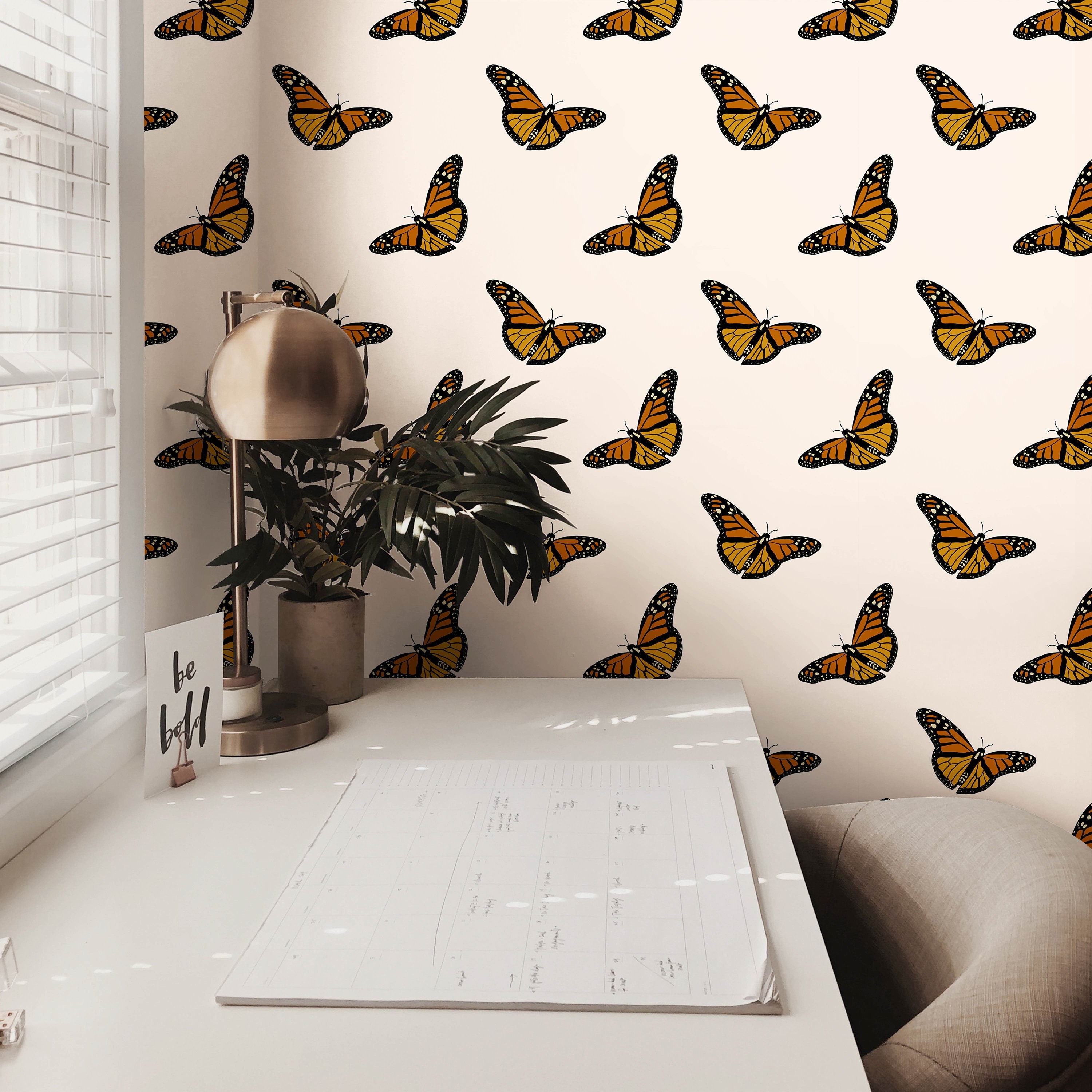 Wallpaper Peel and Stick Wallpaper Cream And Monarch Butterfly
