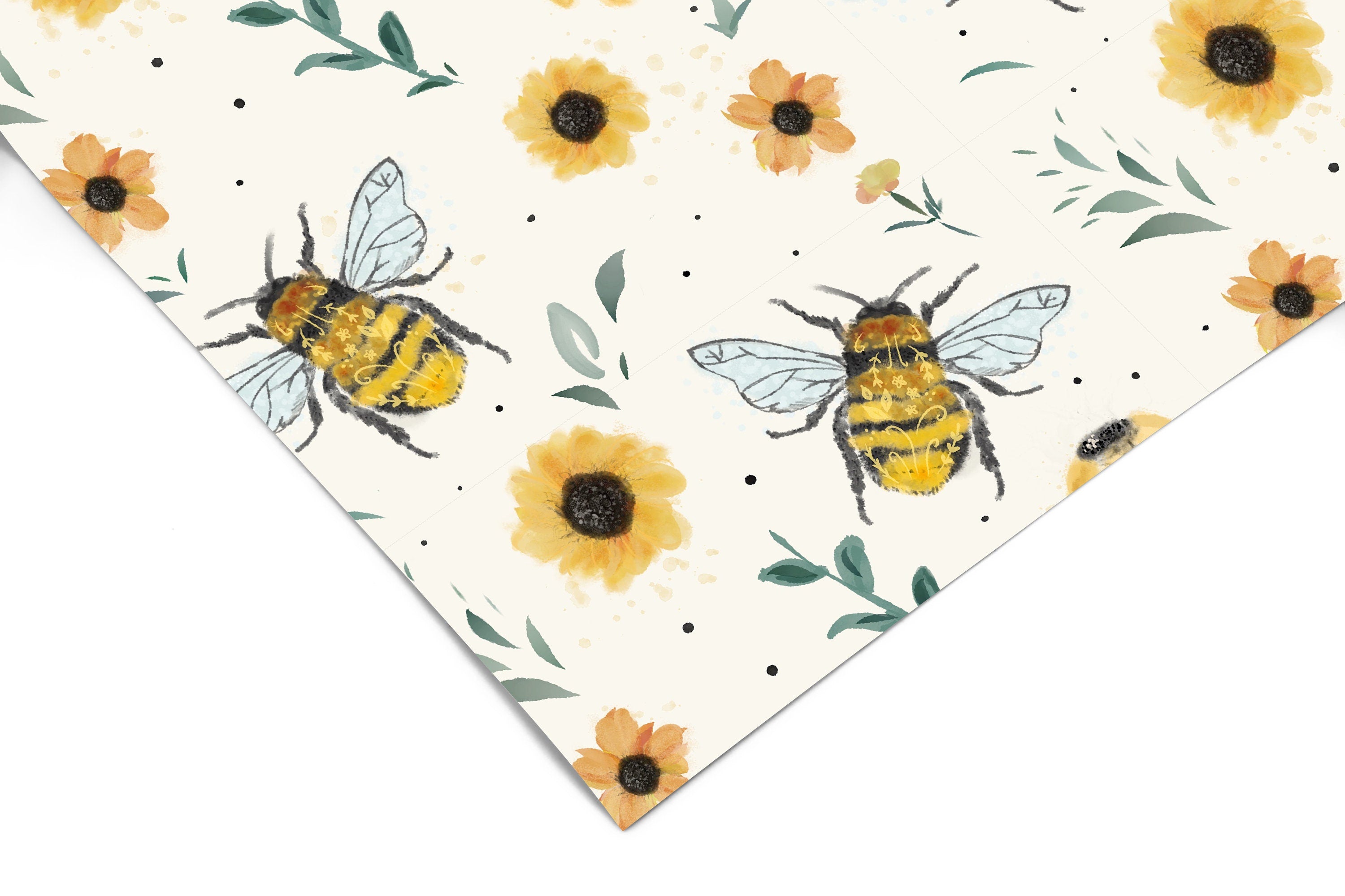 Honey Bee Floral Contact Paper, Peel And Stick Wallpaper, Removable  Wallpaper, Shelf Liner, Drawer Liner