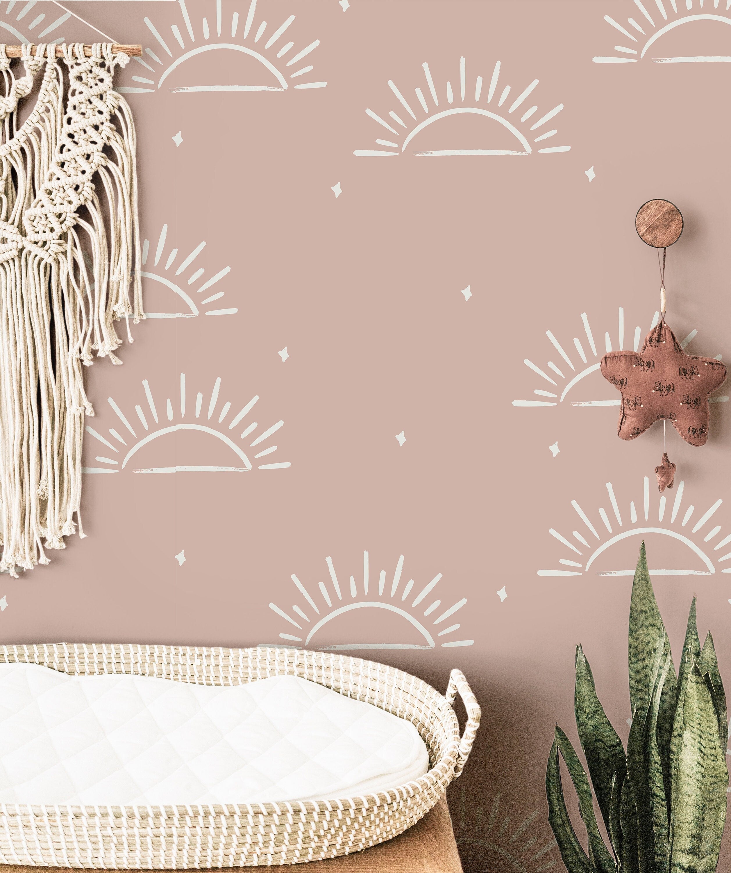 Boho Pastel Pink Sun Wallpaper | Girls Nursery Wallpaper | Kids Wallpaper | Childrens Wallpaper | Peel Stick Removable Wallpaper | 165 - JamesAndColors