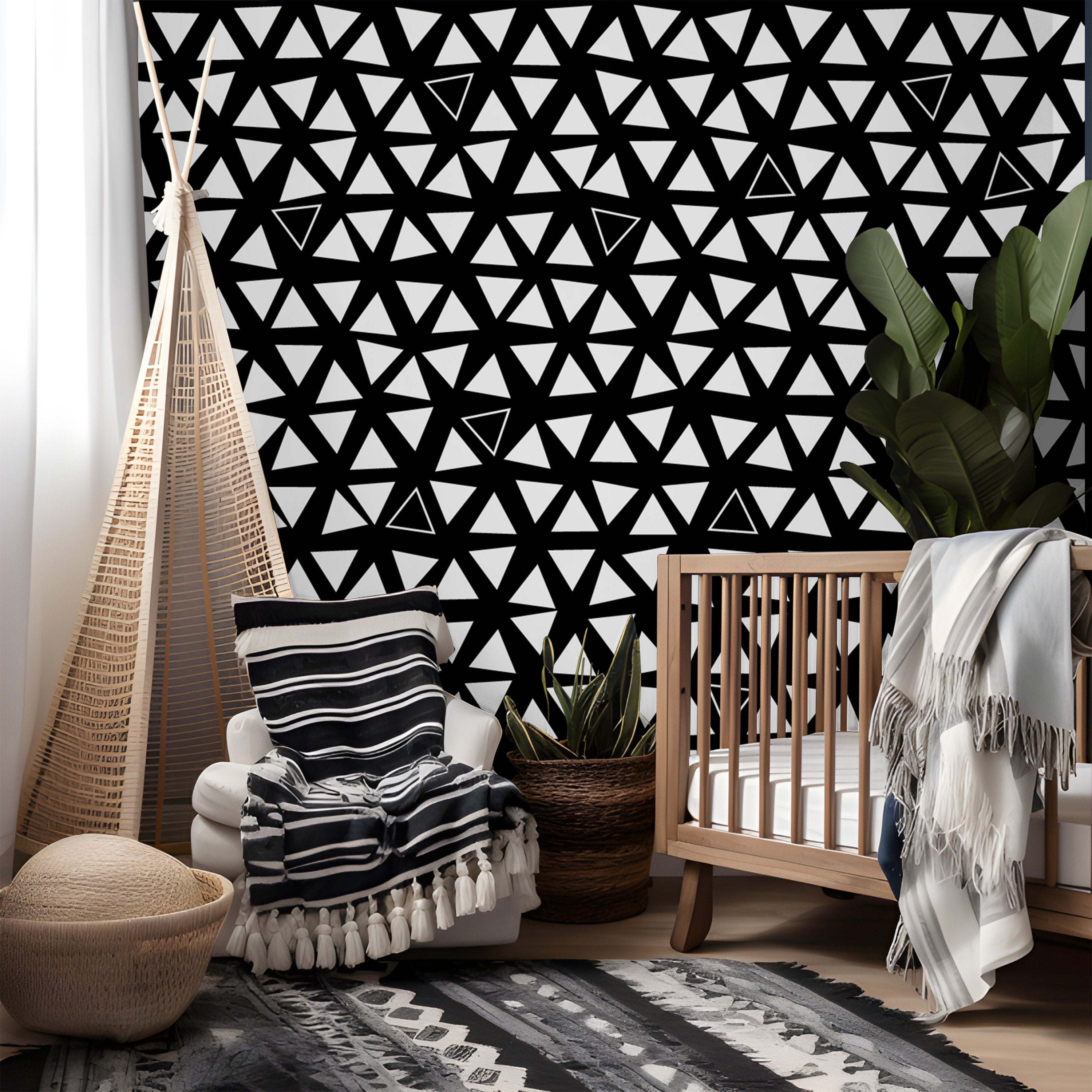 Wallpaper Peel and Stick Wallpaper Black and White Geometric Removable ...