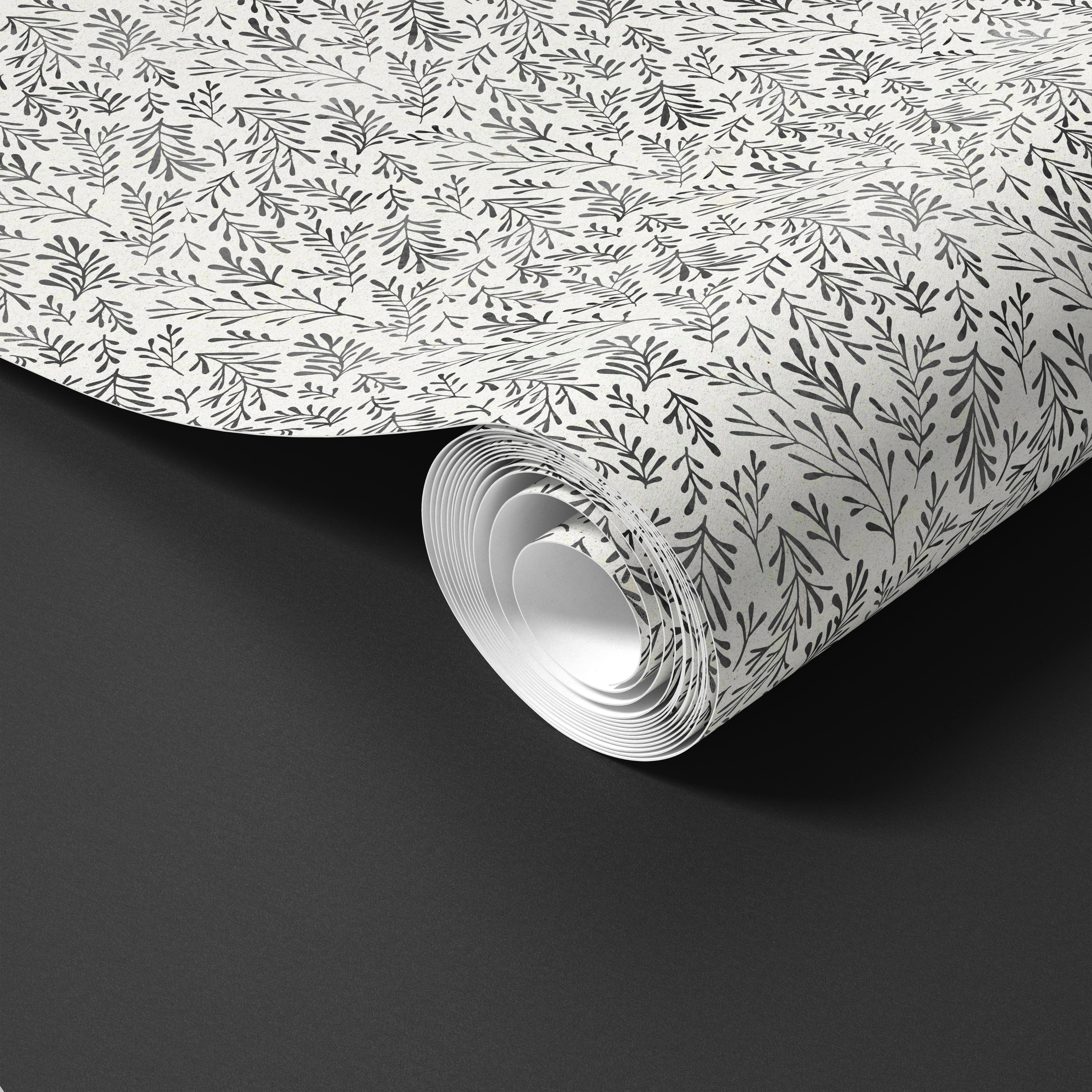 Contact paper 1057: A black and white botanical contact paper featuring a hand-drawn vine and leaf pattern on a neutral background, perfect for modern, farmhouse, and minimalist decor styles.