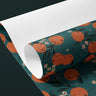 Contact paper 1080: A dark green contact paper featuring a hand-drawn pattern of bright oranges, leafy branches, and delicate orange blossoms, creating a vintage botanical aesthetic.