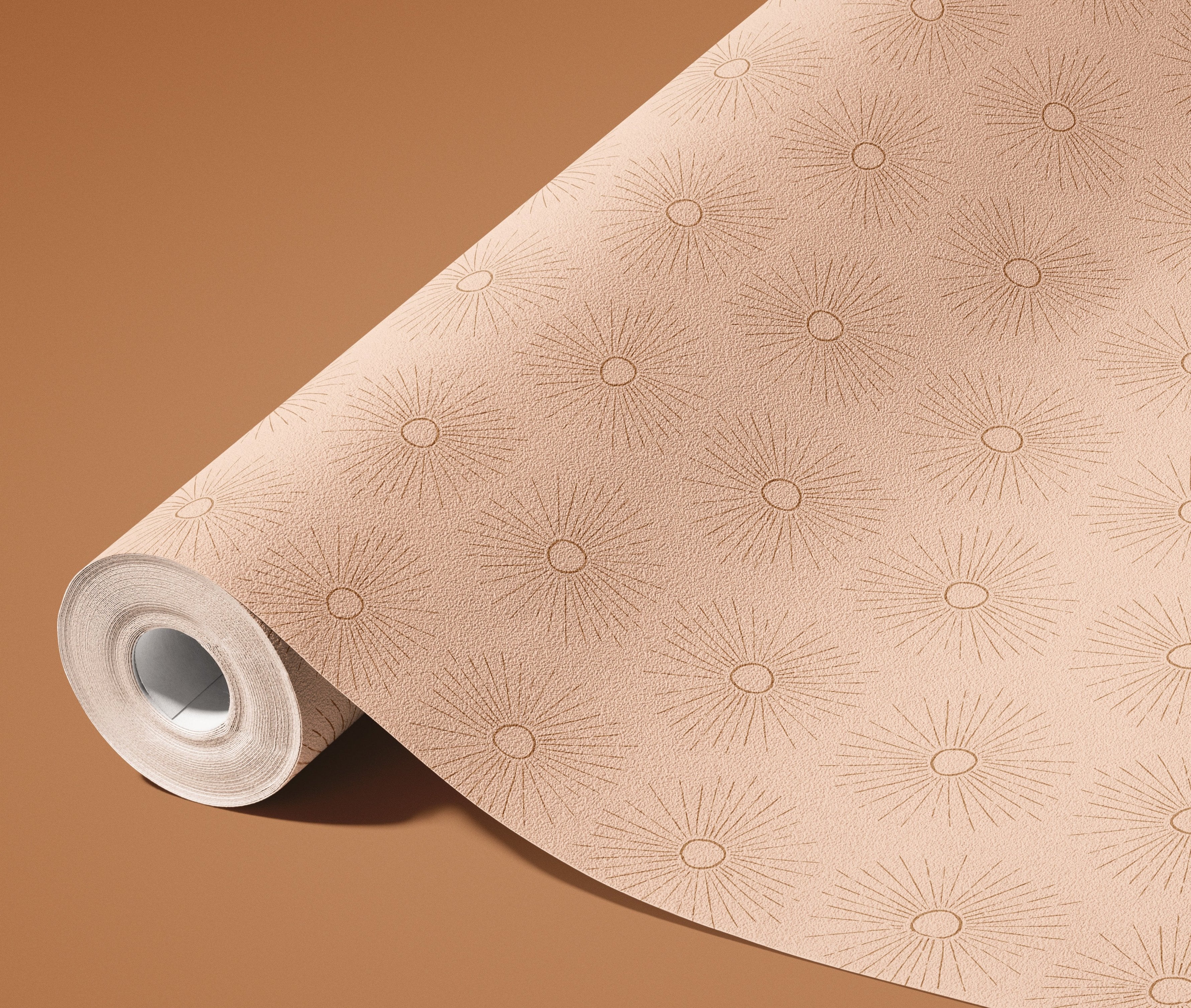 Contact paper 1090: A bohemian-inspired contact paper featuring a subtle embossed sunburst pattern in warm terracotta tones. The minimalist celestial design adds a modern, earthy aesthetic to walls, furniture, or accent spaces.