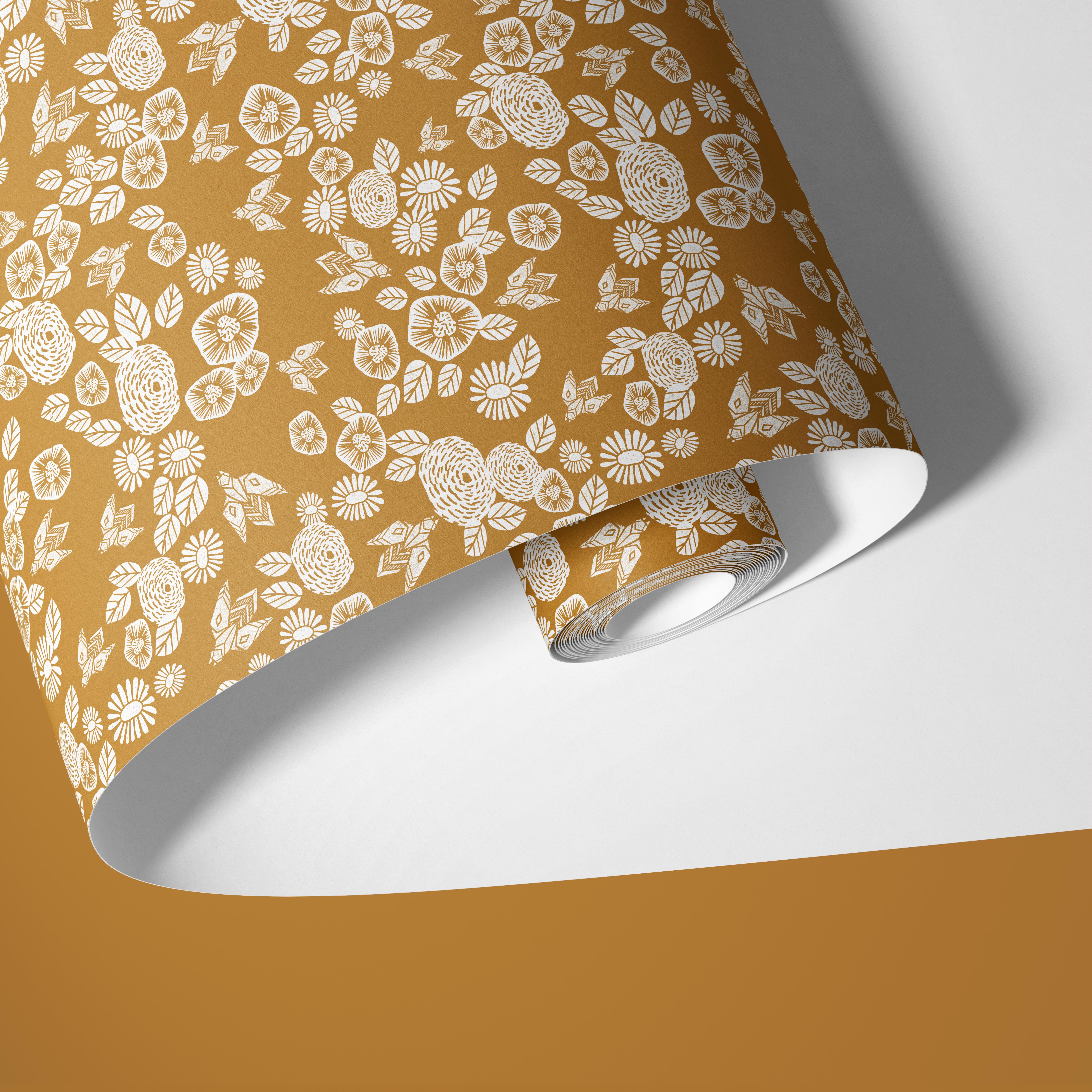 Golden Garden | Two-Toned Floral Removable Contact Paper for Shelves, Cabinets, Walls, DIY Home Decor 1096