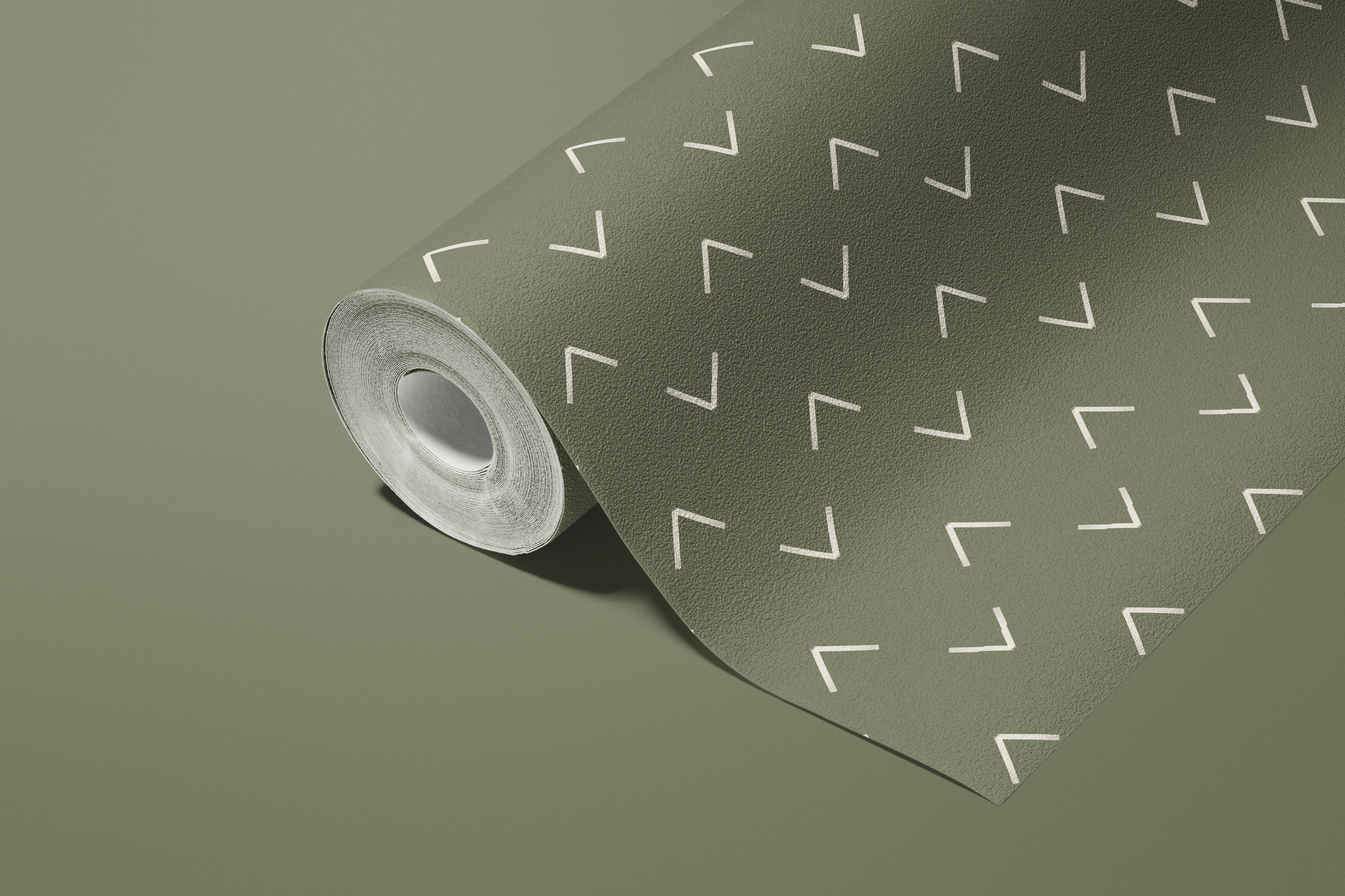 Contact Paper 1117A muted olive green contact paper featuring a clean and modern geometric pattern of white angled lines, creating a minimalist and contemporary aesthetic.