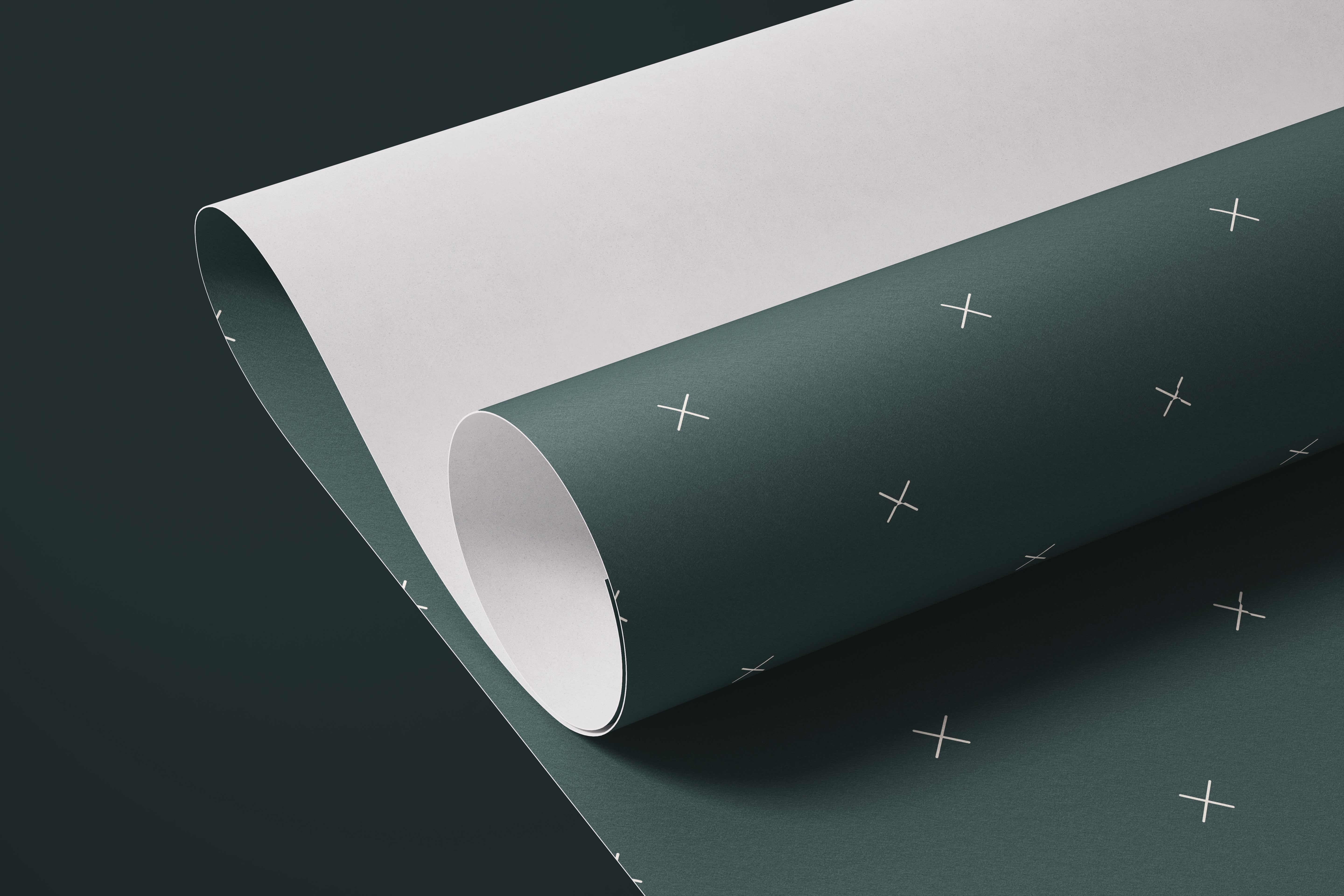 Contact Paper 1118: Dark green contact paper with a minimalist white cross pattern, perfect for modern walls, furniture, and DIY decor.