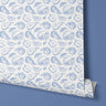 Contact paper 1131: A blue and white vintage-style contact paper featuring hand-drawn fruit illustrations, including pears, apples, citrus, and leaves, creating a French country or cottagecore aesthetic.
