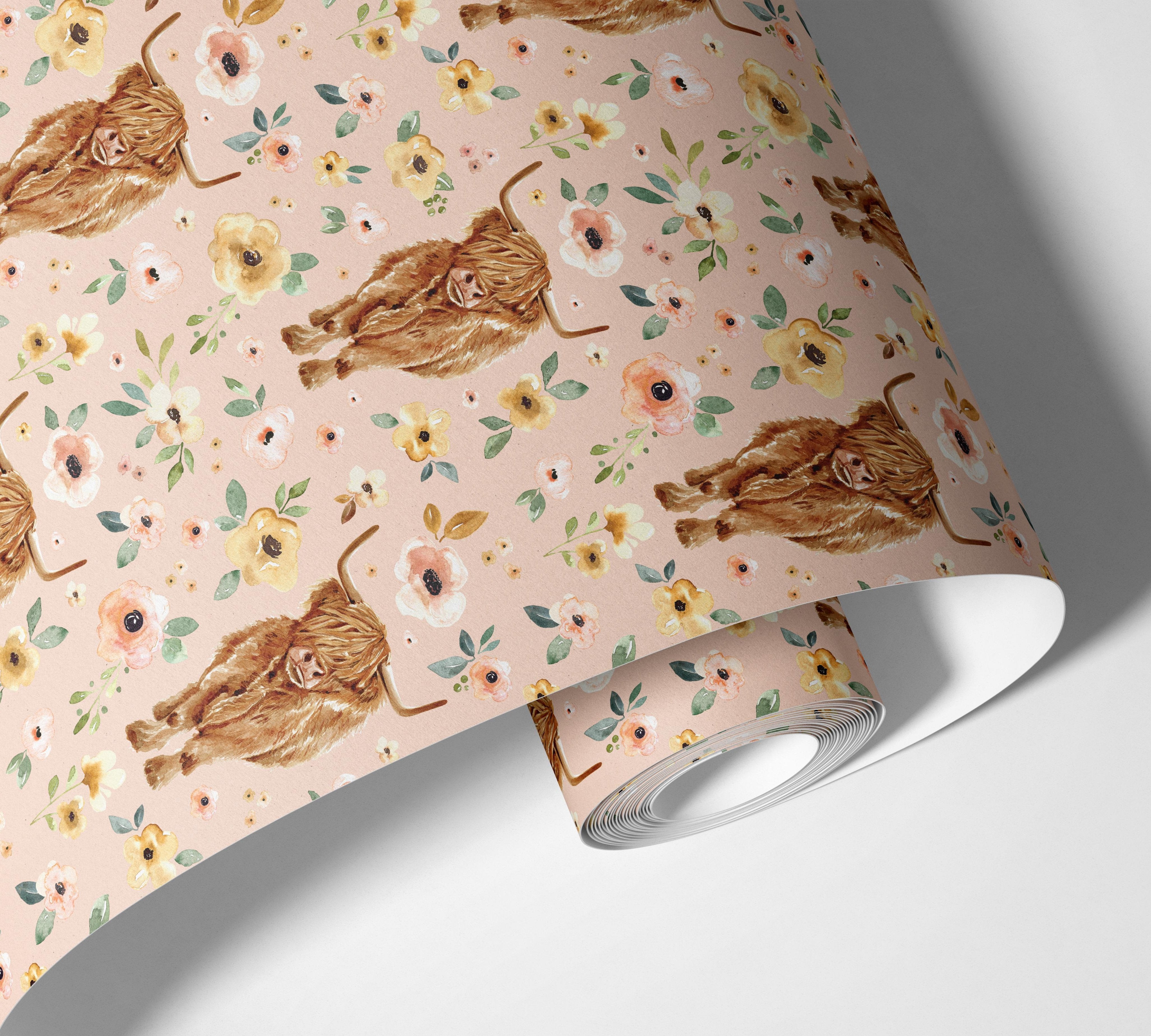 Bovine Blossoms | Pastel Floral Removable Contact Paper for Shelves, Cabinets, Walls, DIY Home Decor 1159