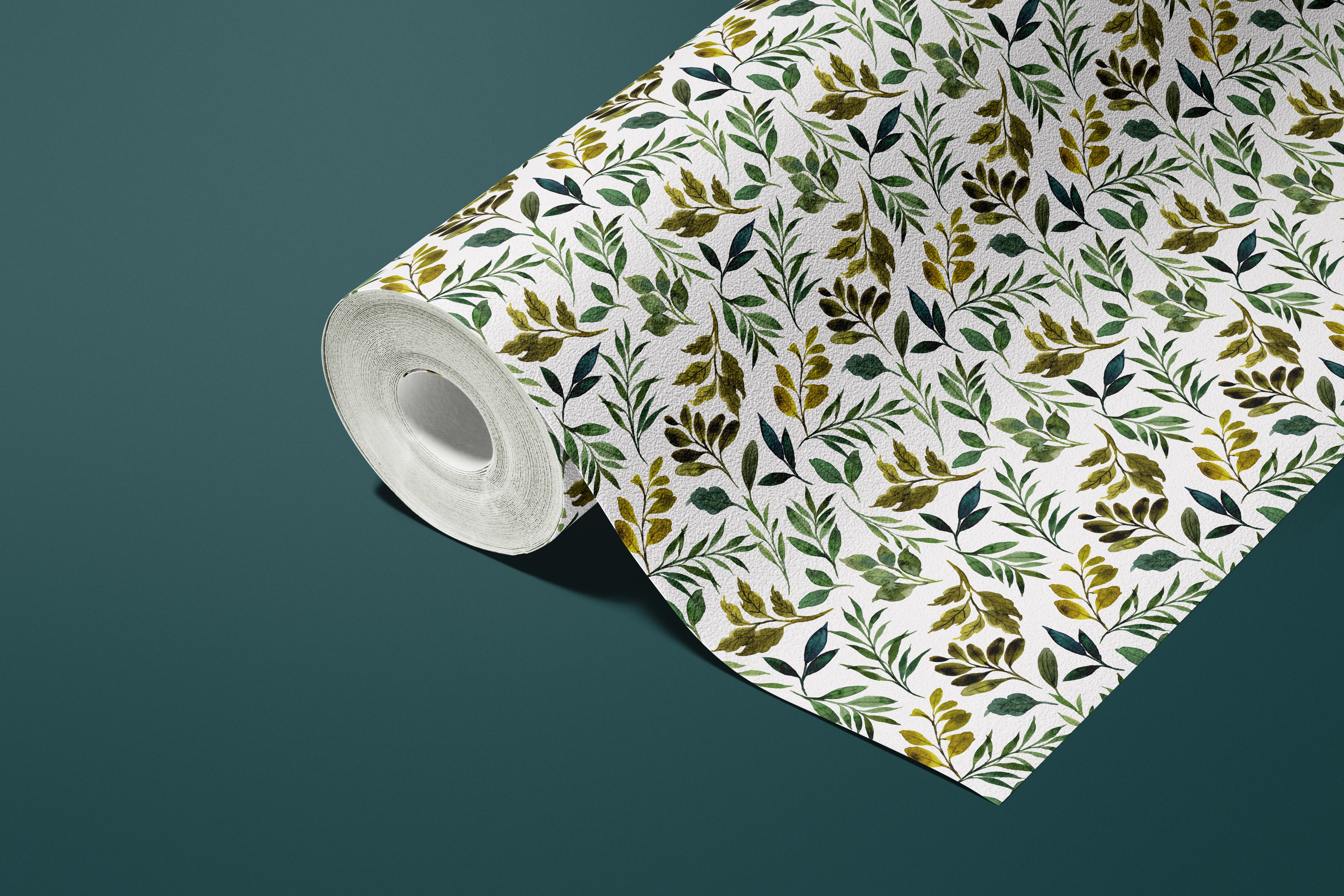 Contact paper 1183: Watercolor botanical contact paper featuring delicate hand-painted leaves and vines in shades of green and earthy tones for a natural, organic aesthetic.