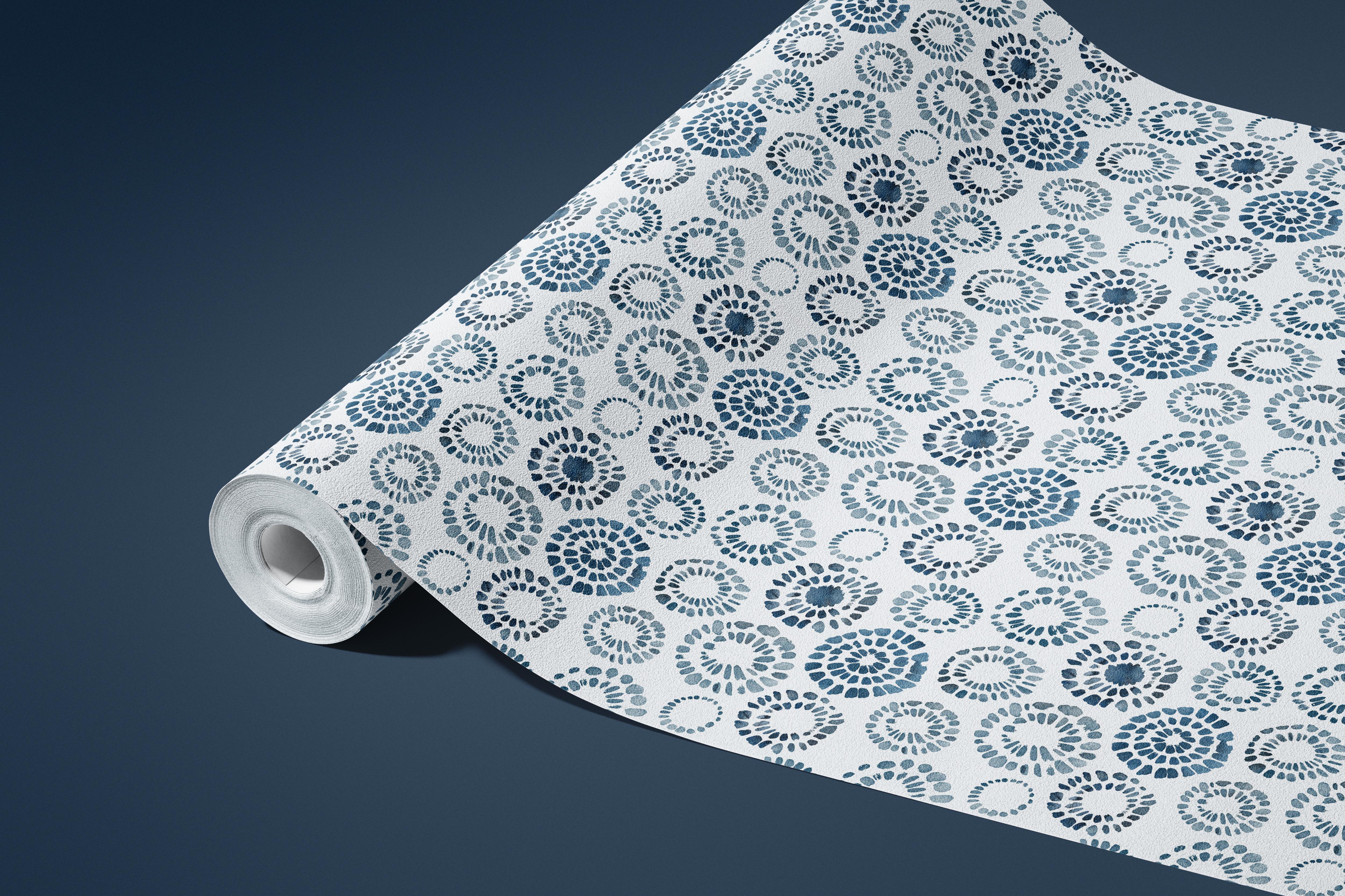 Contact Paper 1228: A modern contact paper featuring hand-painted circular watercolor dot clusters in soft navy and blue hues on a light background, perfect for contemporary and coastal-inspired decor.
