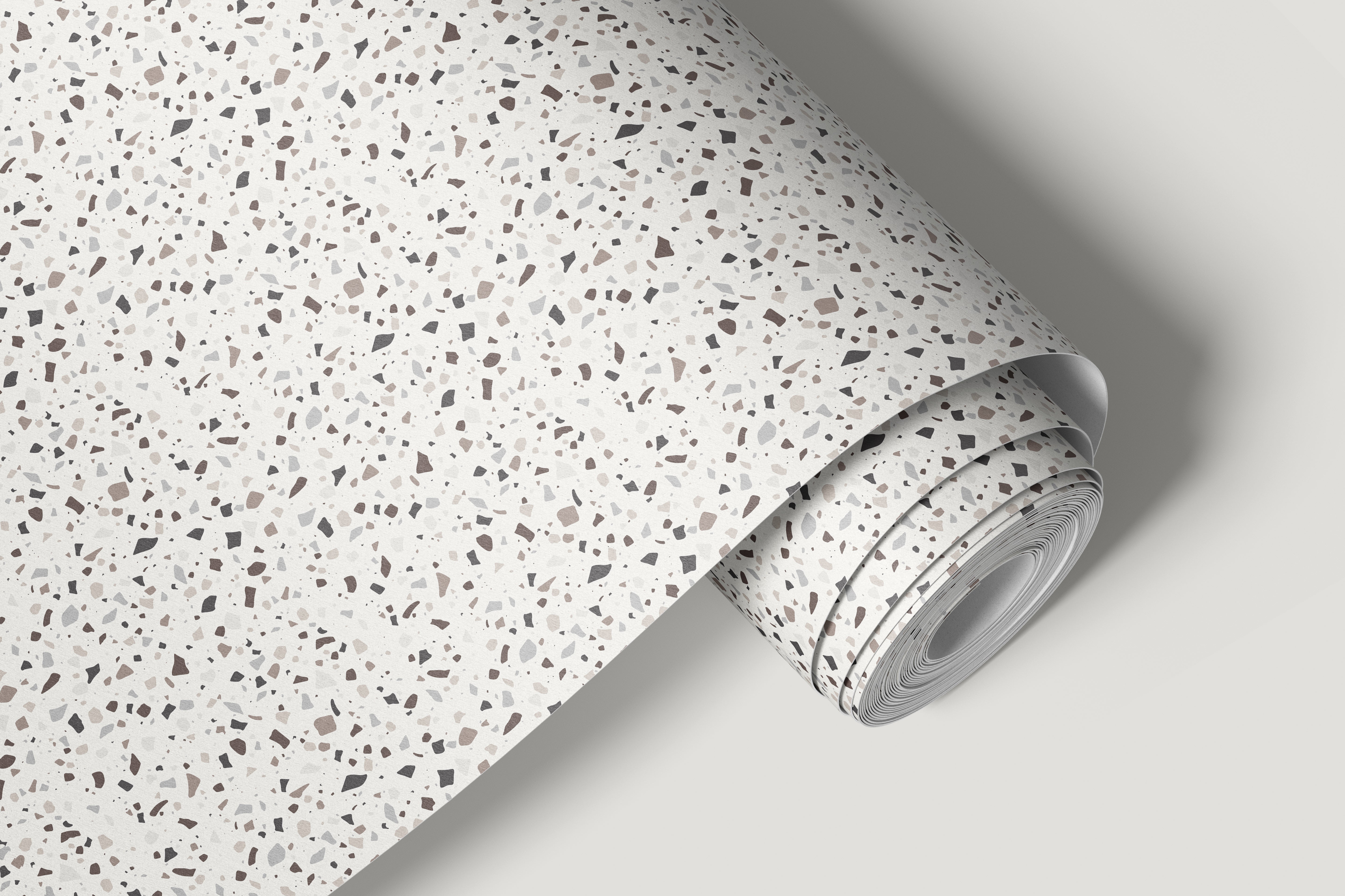 Contact paper 123: A close-up of neutral terrazzo contact paper featuring a modern speckled pattern in white, grey, and beige tones, ideal for countertops, furniture, and accent surfaces.