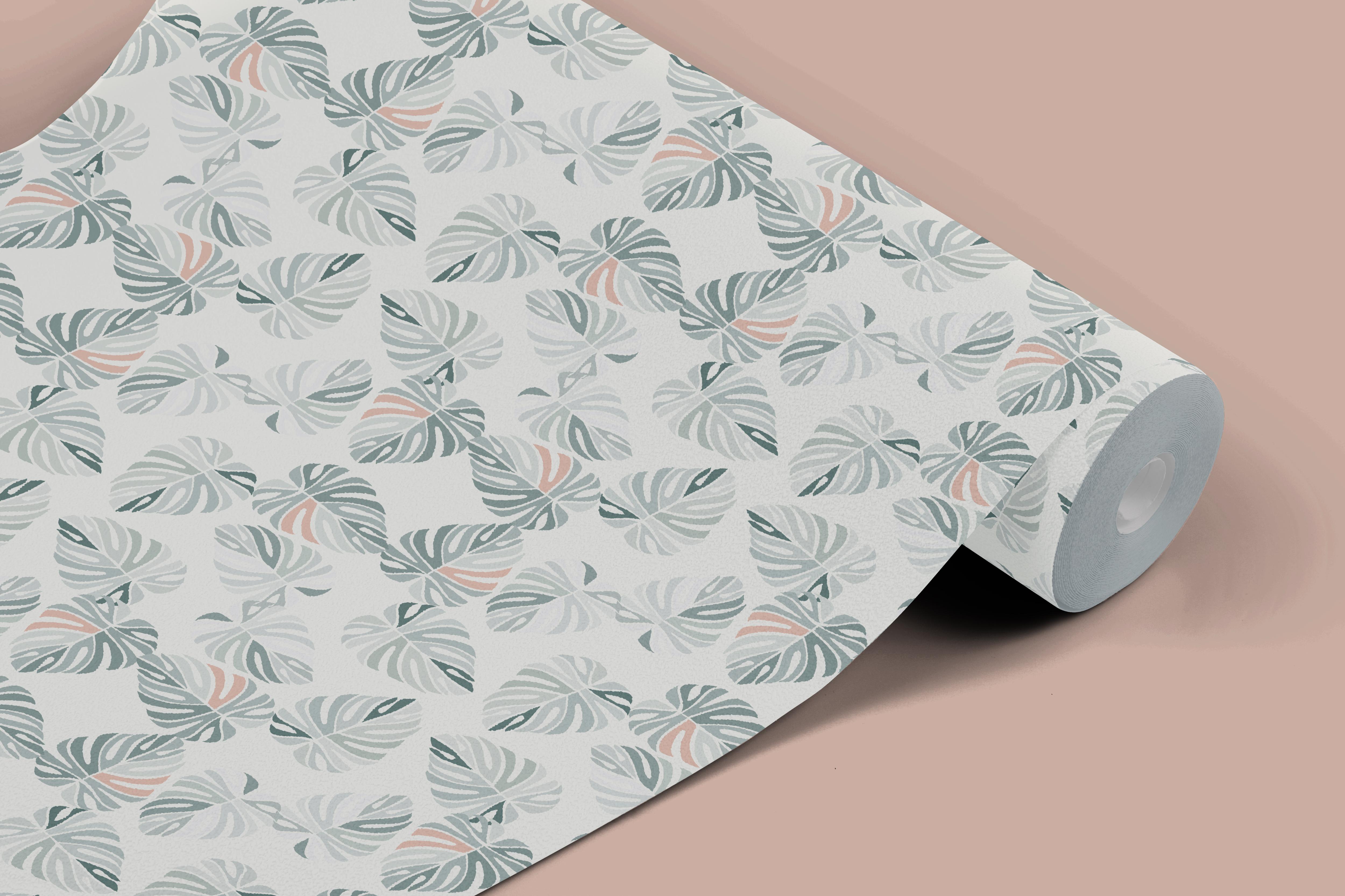 Contact paper 1243: A modern monstera leaf contact paper featuring hand-drawn tropical foliage in soft sage, blush, and neutral tones, creating a subtle and elegant botanical aesthetic.