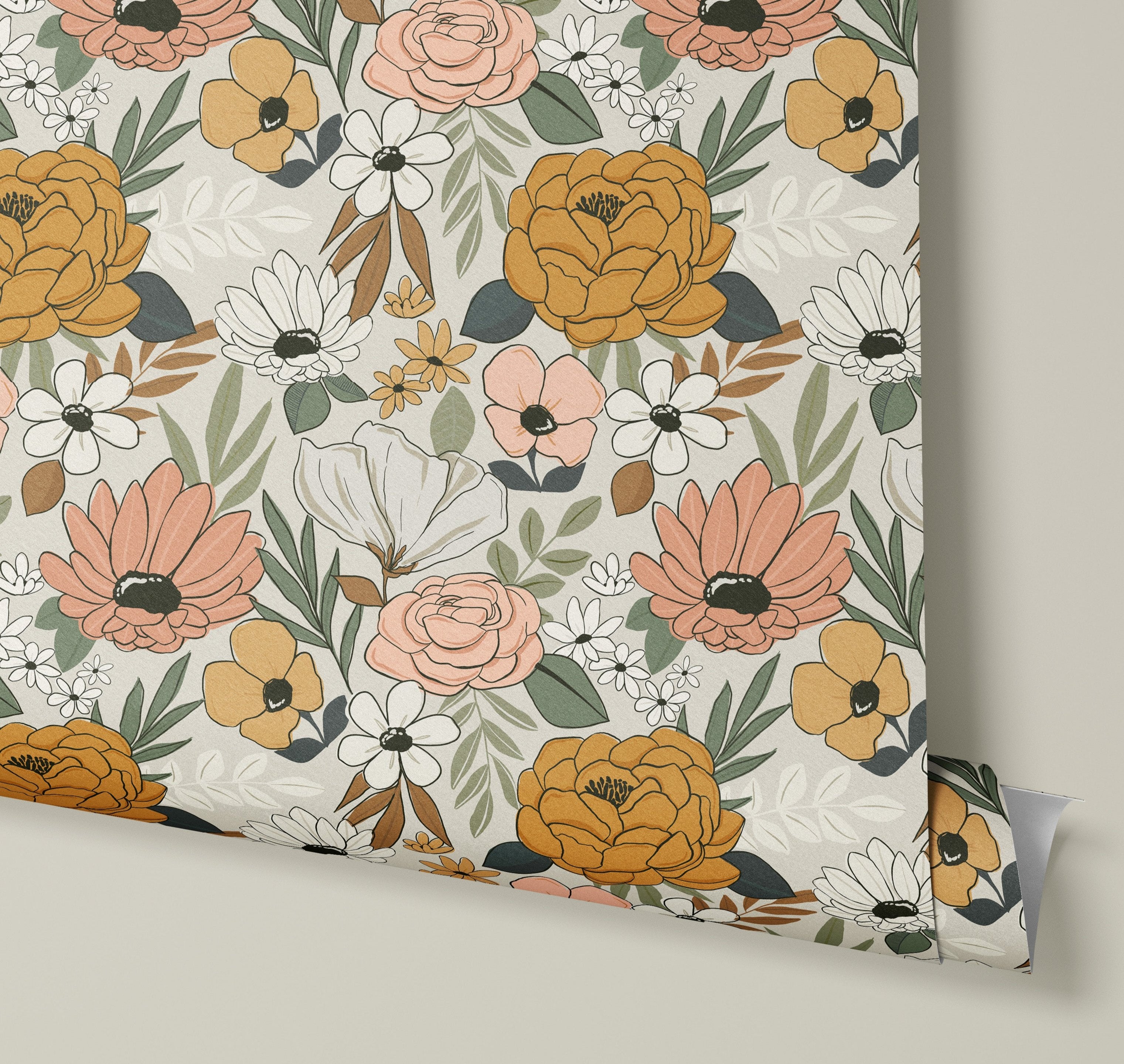 1 Sheet of 12in x 72in (6ft) Wildflower Waltz Neutral Floral DISCOUNTED Contact Paper 1275