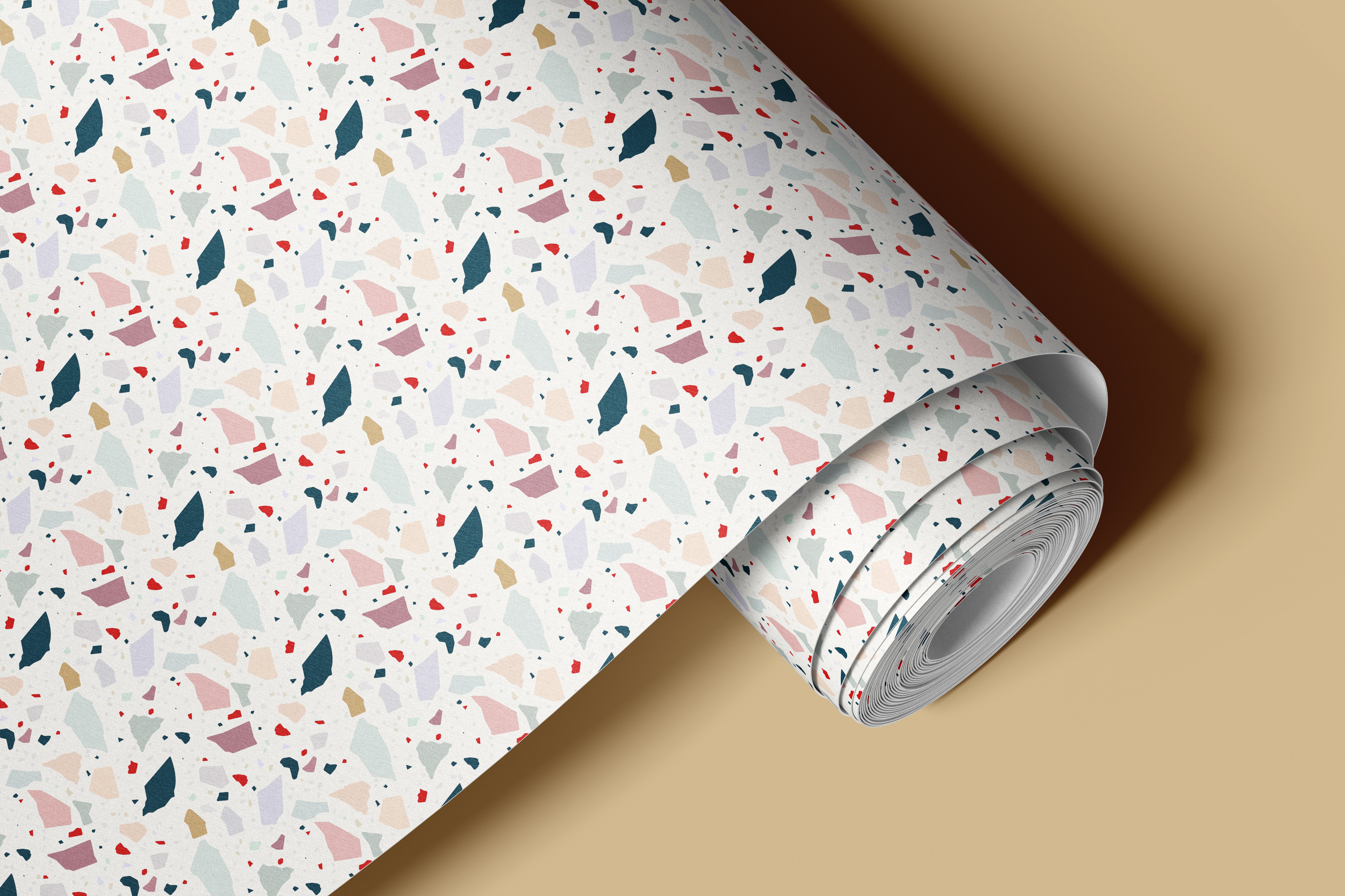 Contact paper 1295: A playful terrazzo contact paper featuring colorful stone fragments in neutral, pastel, and bold tones on a soft background, creating a modern and artistic speckled aesthetic.