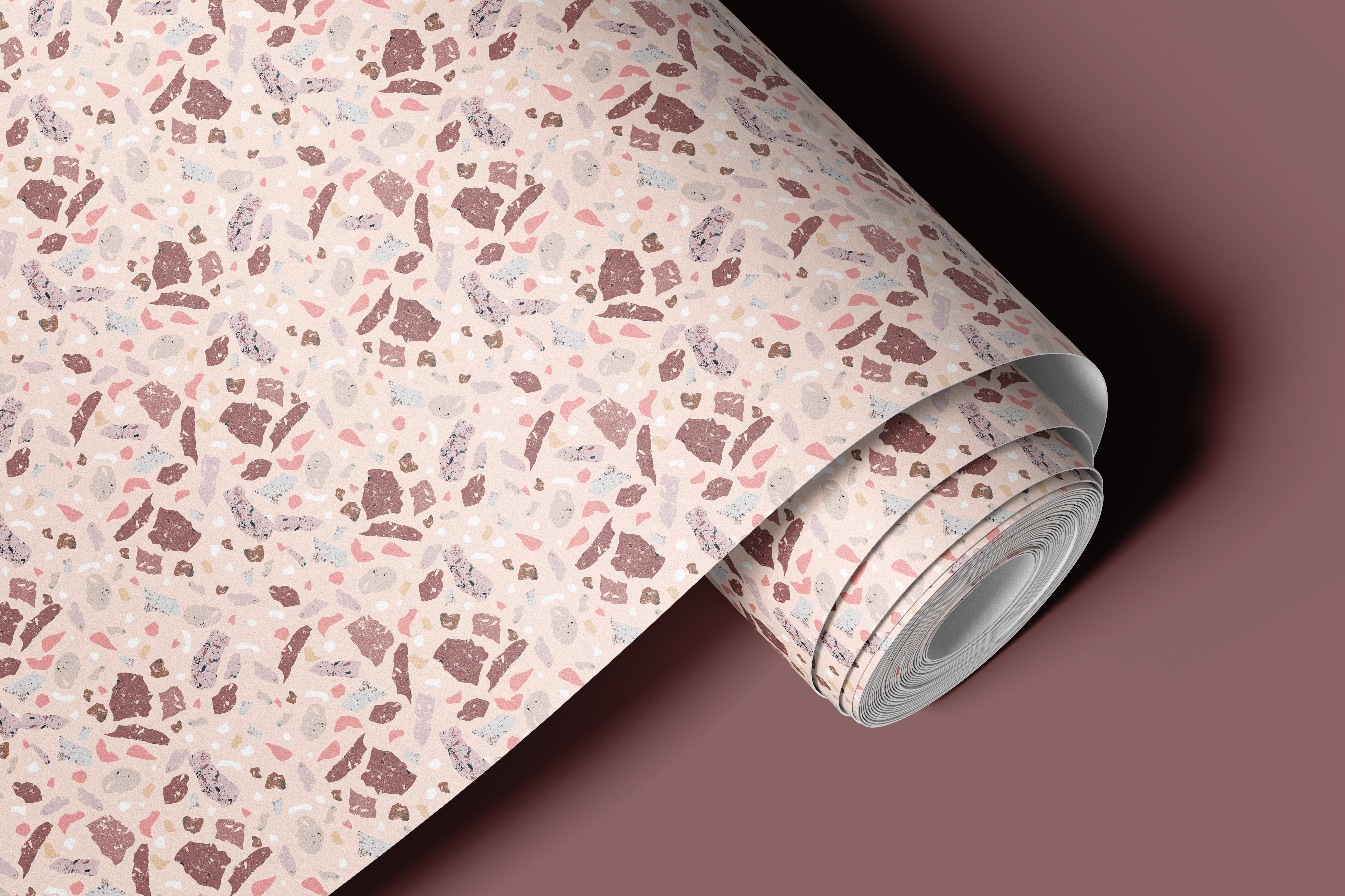 Contact paper 1296: A modern terrazzo contact paper featuring an earthy mix of speckled stone fragments in beige, blush, brown, and gray tones, creating a contemporary yet timeless aesthetic.