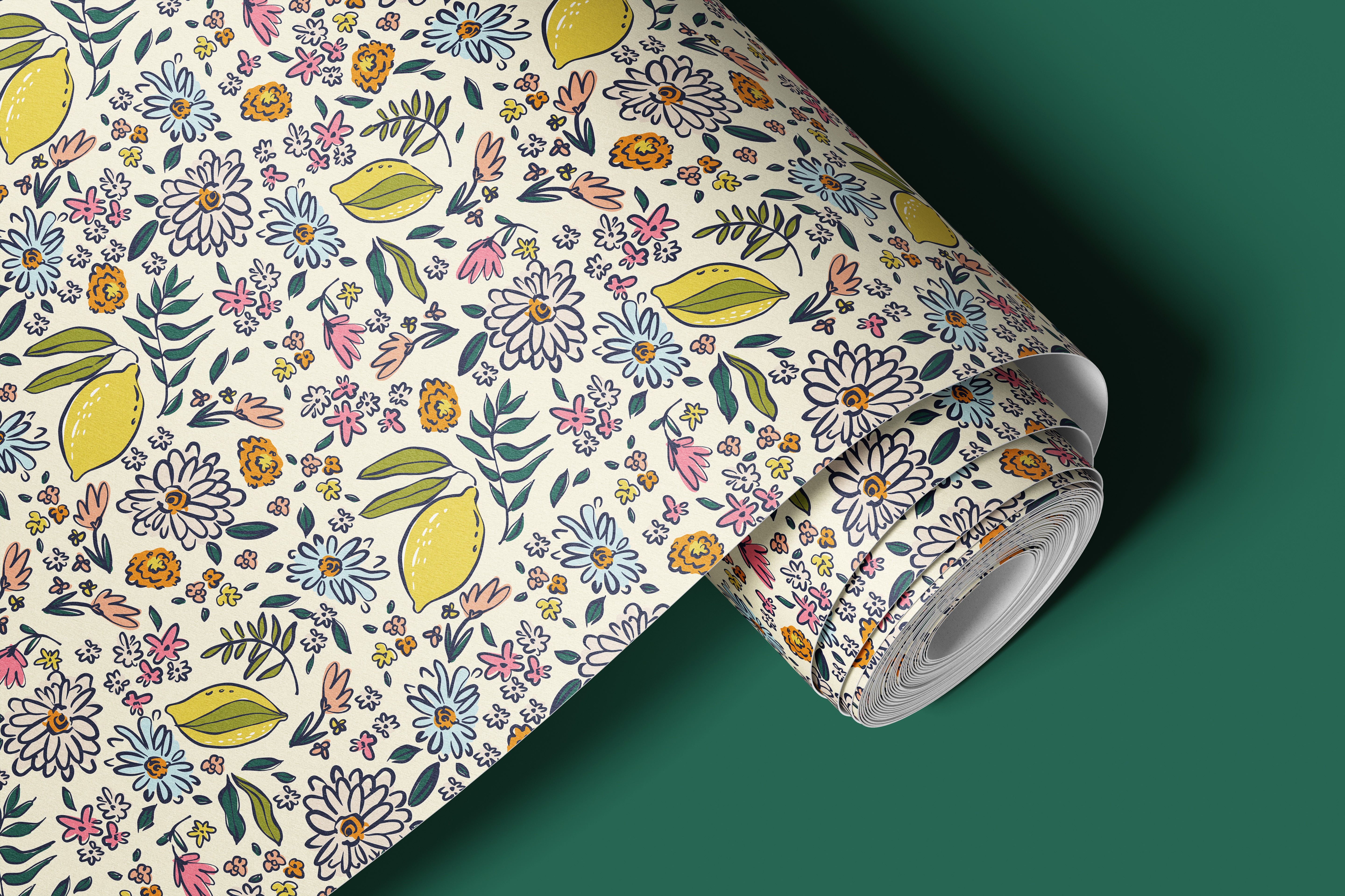 Citrus Sketch | Yellow Floral Removable Contact Paper for Shelves, Cabinets, Walls, DIY Home Decor 1365