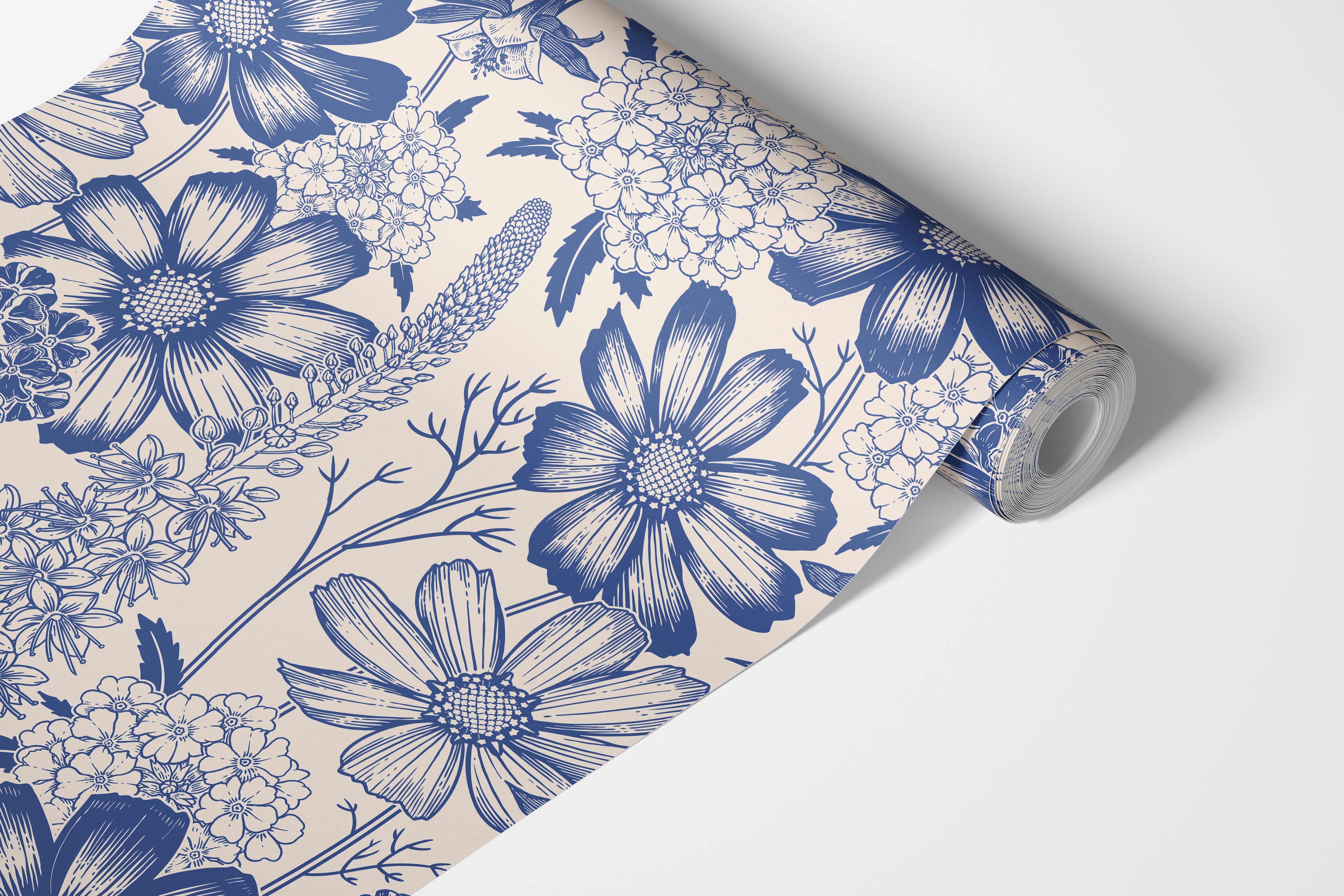 Timeless Toile | Blue Botanical Removable Wallpaper for Bathroom, Bedrooms, Doors, Walls, DIY Home Decor 1370 - James And Colors