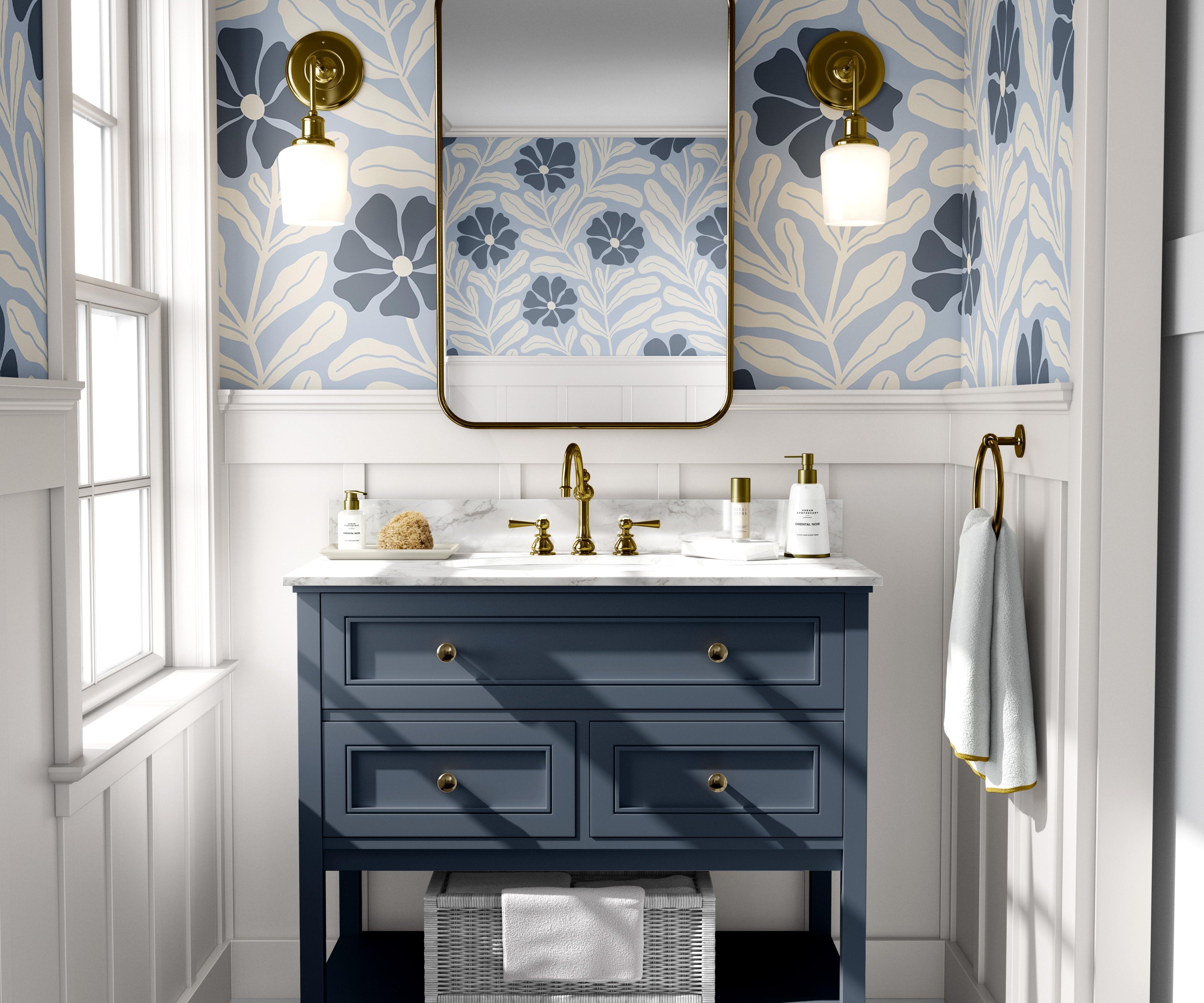 Wallpaper Peel and Stick Wallpaper Abstract Navy And Light Blue Large Floral Removeable Wallpaper Wall Decor Wall Art Room Decor 1330b - James And Colors