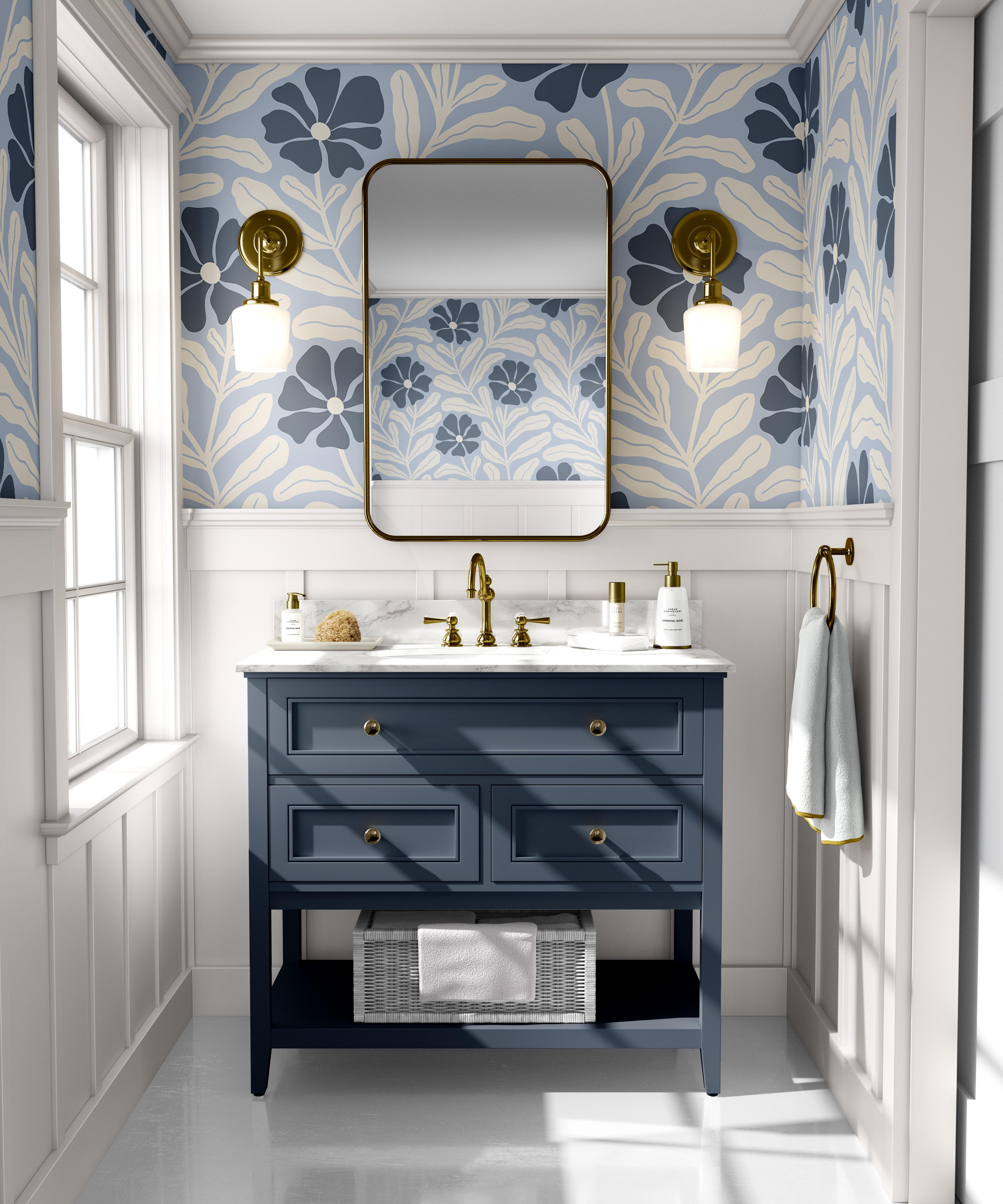 Wallpaper Peel and Stick Wallpaper Abstract Navy And Light Blue Large Floral Removeable Wallpaper Wall Decor Wall Art Room Decor 1330b - James And Colors