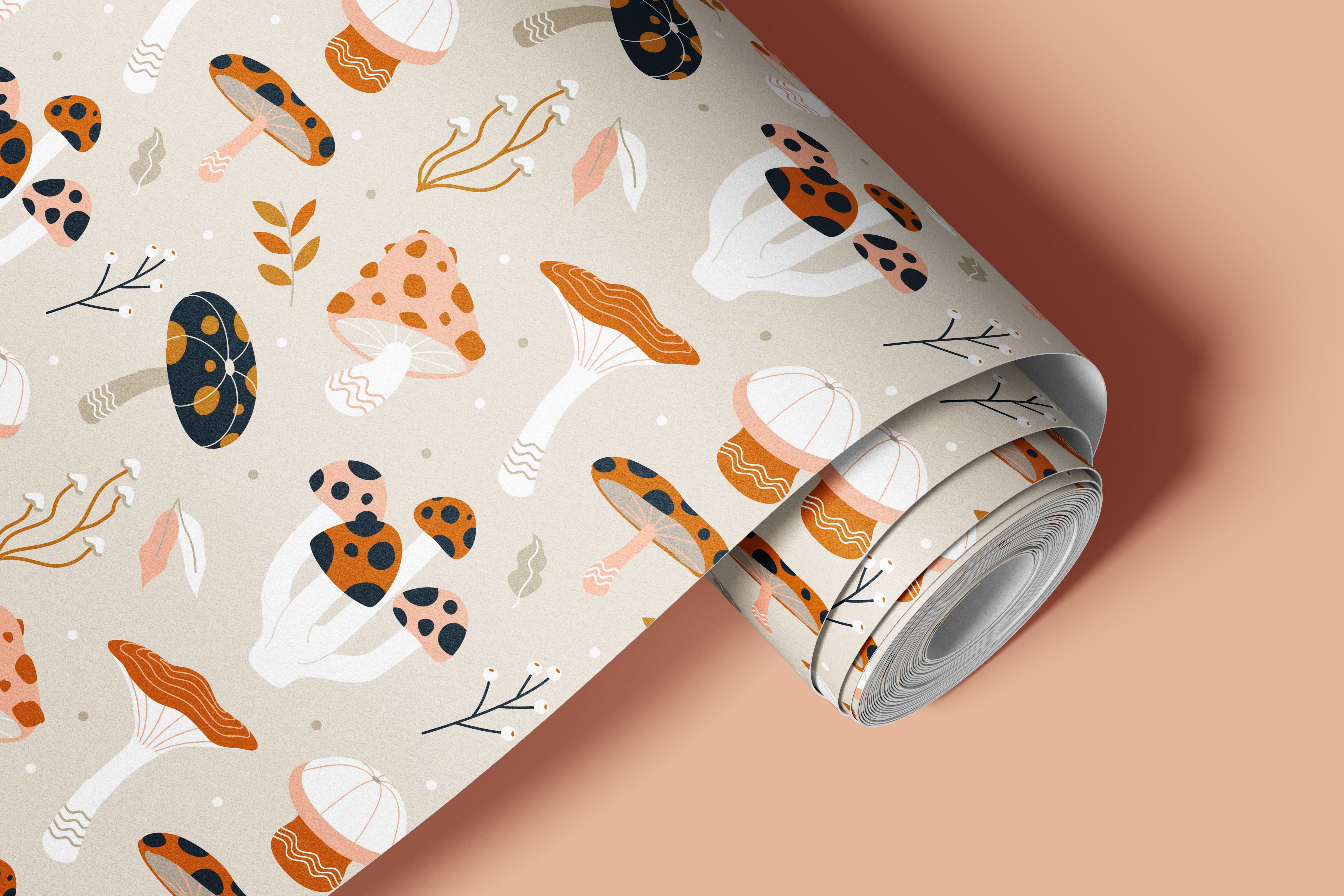 2 Sheets of 24in x 72in (6ft) Fungi Folklore Cream Botanical DISCOUNTED Contact Paper 1410 - James And Colors