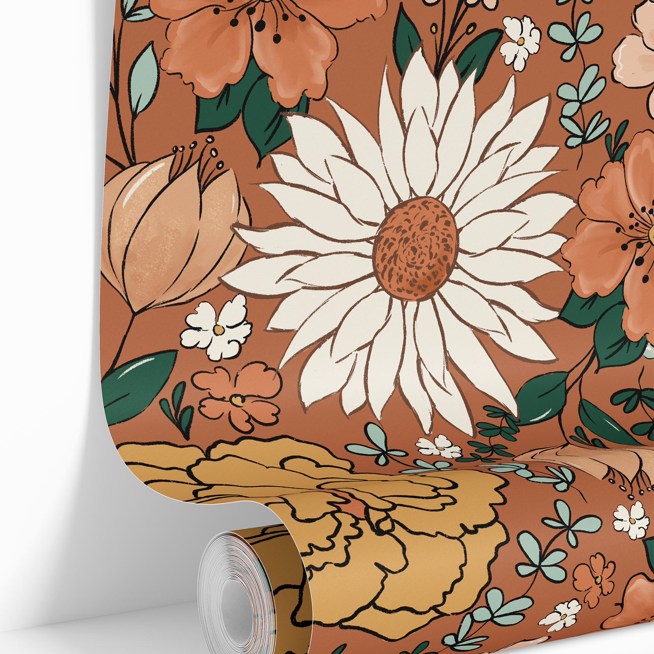 Harvest Harmony | Terracotta Floral Removable Wallpaper for Living Room, Bedroom, Doors, Walls, DIY Home Decor 143 - James And Colors