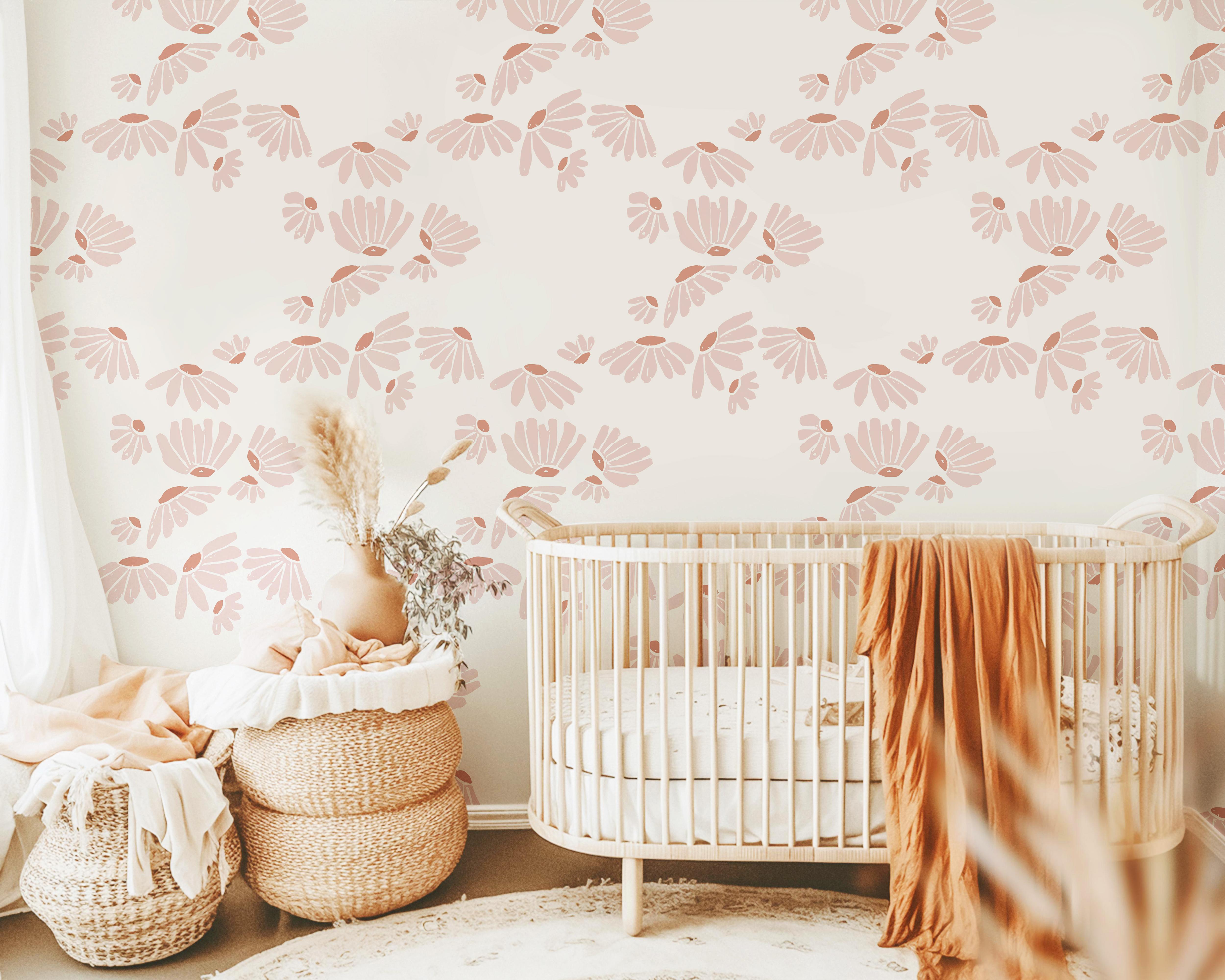 Wallpaper Peel and Stick Wallpaper Baby Pink Floating Flowers Large Floral Removeable Wallpaper Wall Decor Wall Art Room Decor 1452a - James And Colors