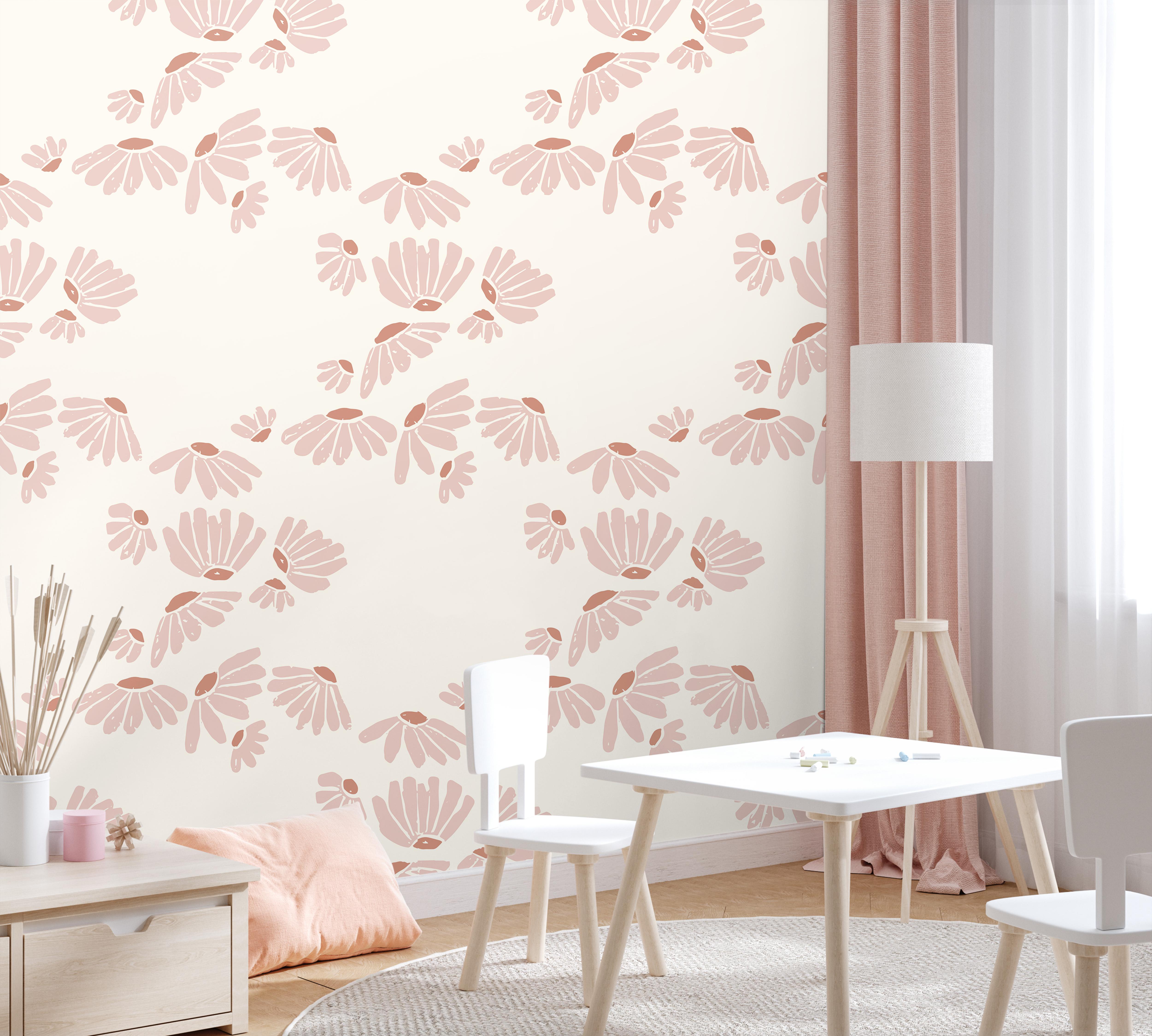 Wallpaper Peel and Stick Wallpaper Baby Pink Floating Flowers Large Floral Removeable Wallpaper Wall Decor Wall Art Room Decor 1452a - James And Colors