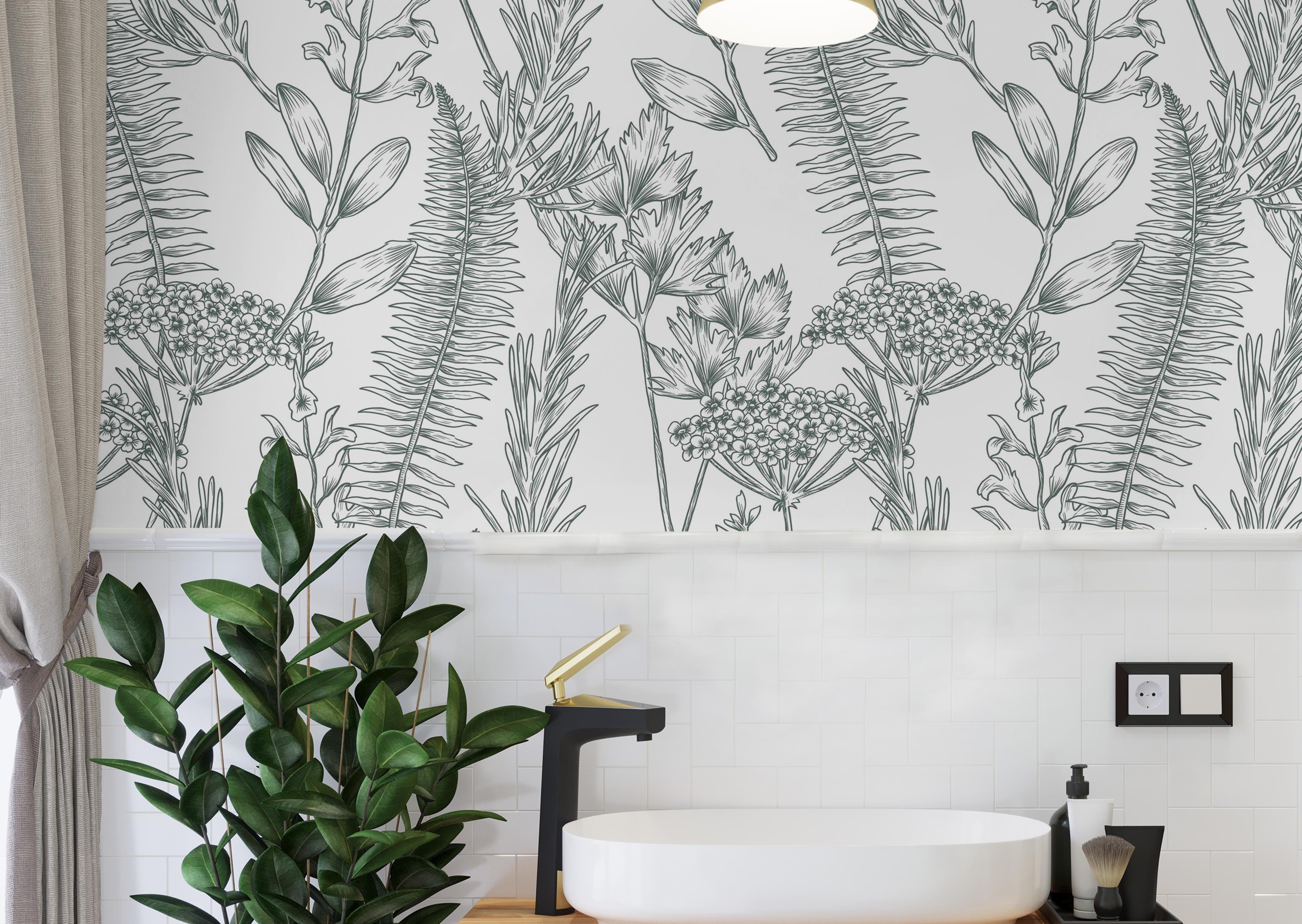 Sage and White Neutral Wild Botanical Floral Field Wallpaper | Wallpaper Peel and Stick | Removable Wallpaper | Peel and Stick Wallpaper | Wall Paper Peel And Stick | 1476 - James And Colors