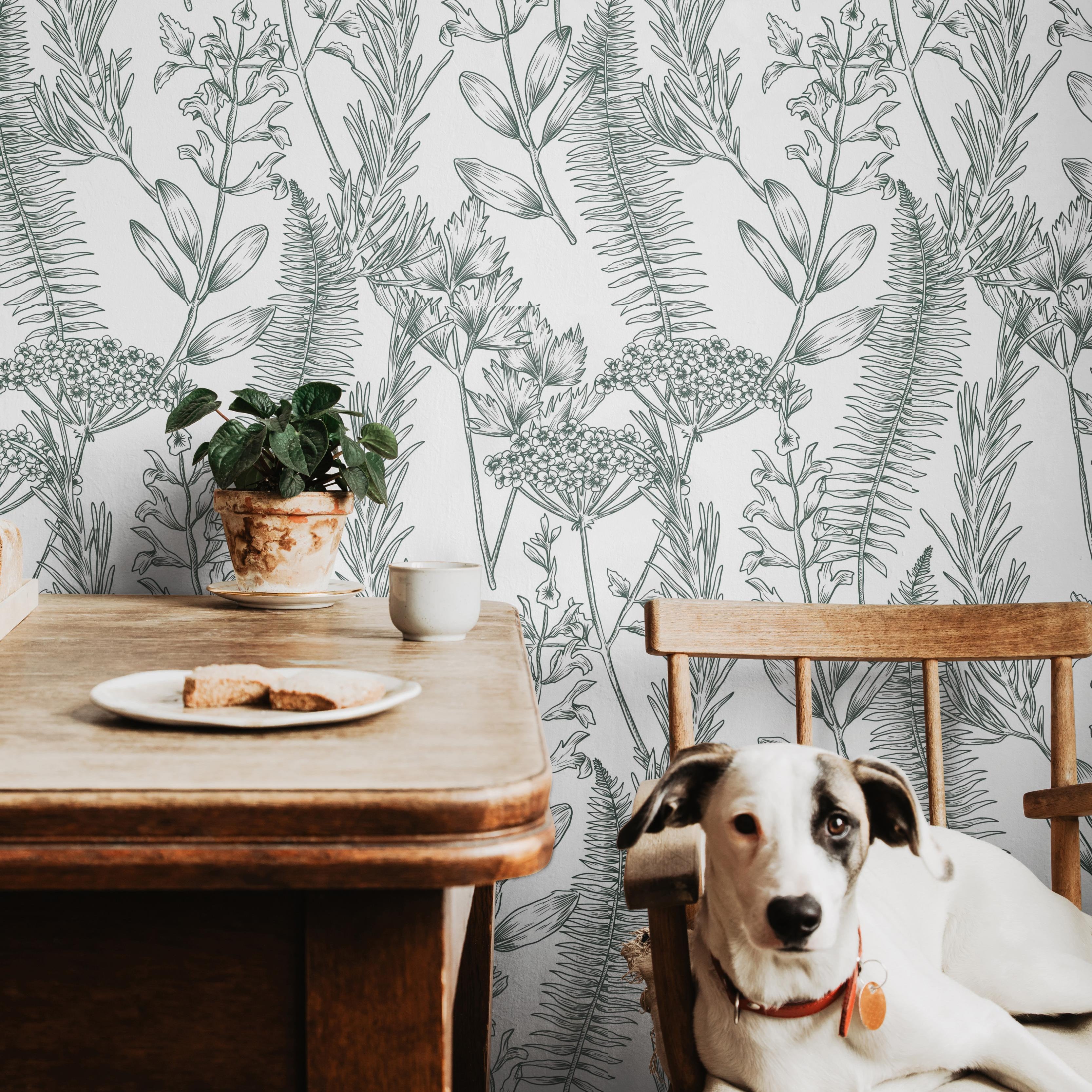 Sage and White Neutral Wild Botanical Floral Field Wallpaper | Wallpaper Peel and Stick | Removable Wallpaper | Peel and Stick Wallpaper | Wall Paper Peel And Stick | 1476 - James And Colors