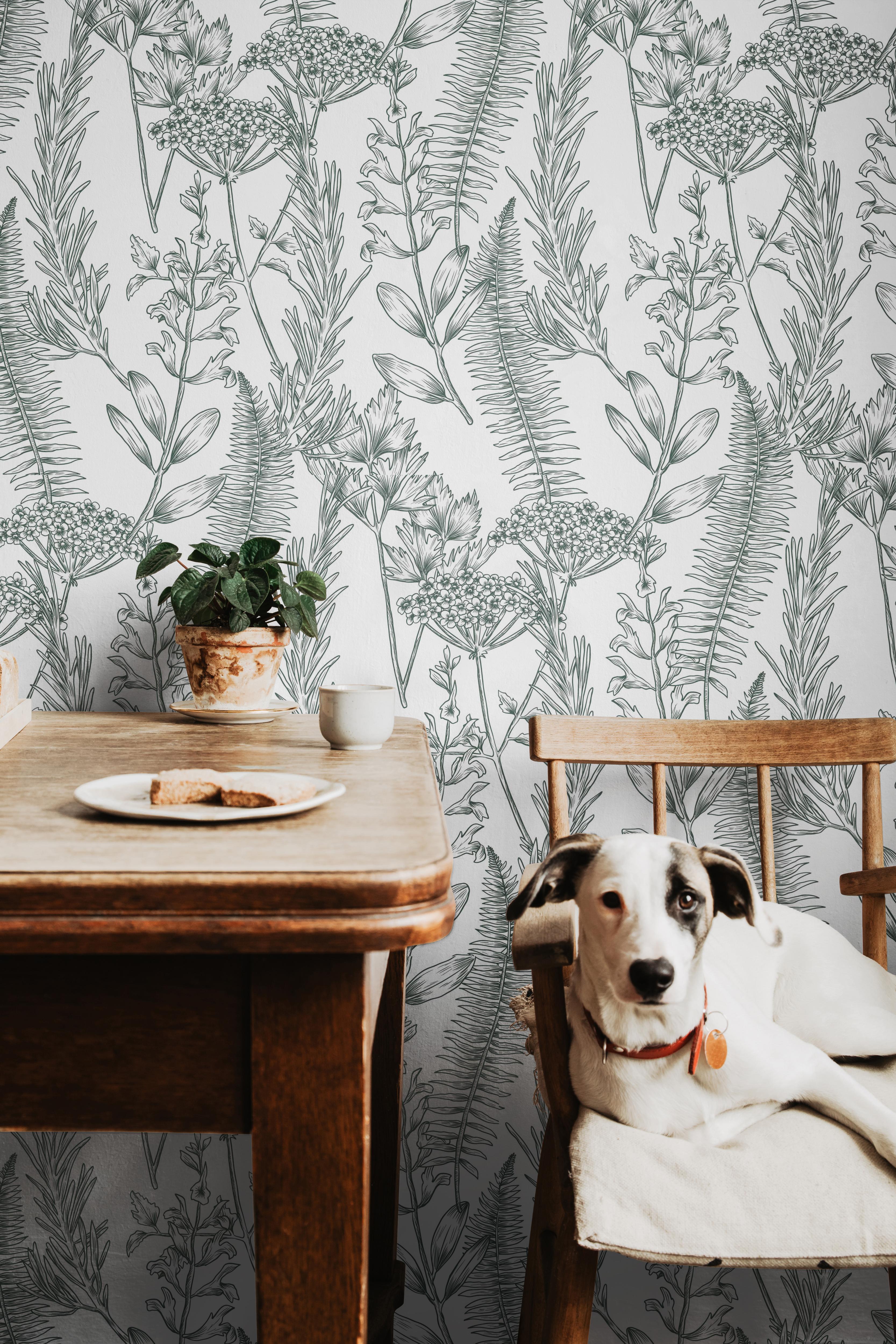 Sage and White Neutral Wild Botanical Floral Field Wallpaper | Wallpaper Peel and Stick | Removable Wallpaper | Peel and Stick Wallpaper | Wall Paper Peel And Stick | 1476 - James And Colors