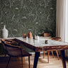 Boho Large Peony Flowers Line Art Dark Green Wallpaper | Wallpaper Peel and Stick | Removable Wallpaper | Peel and Stick Wallpaper | Wall Paper Peel And Stick | 1477 - James And Colors