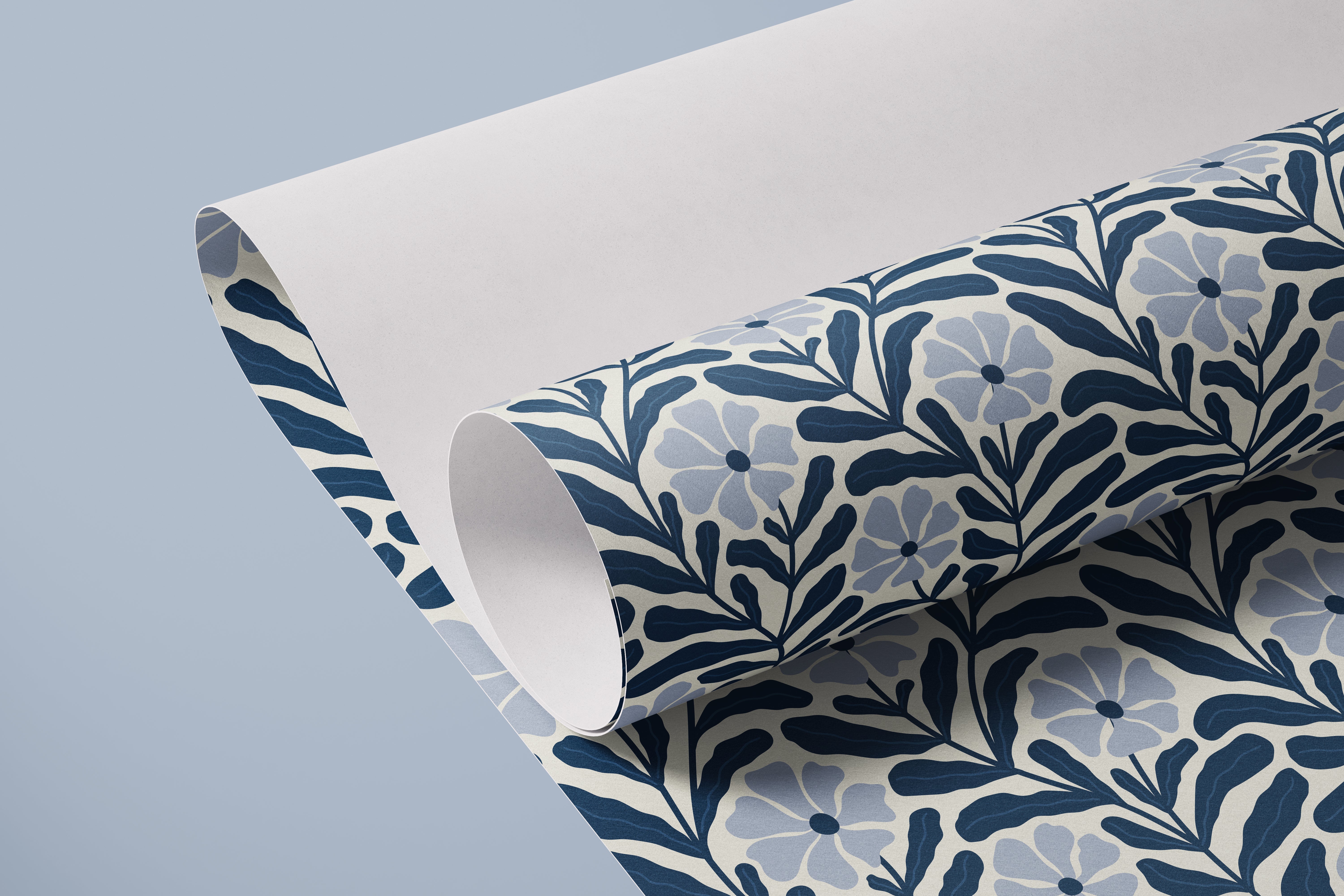 Navy Nature | Two-Toned Floral Removable Contact Paper for Shelves