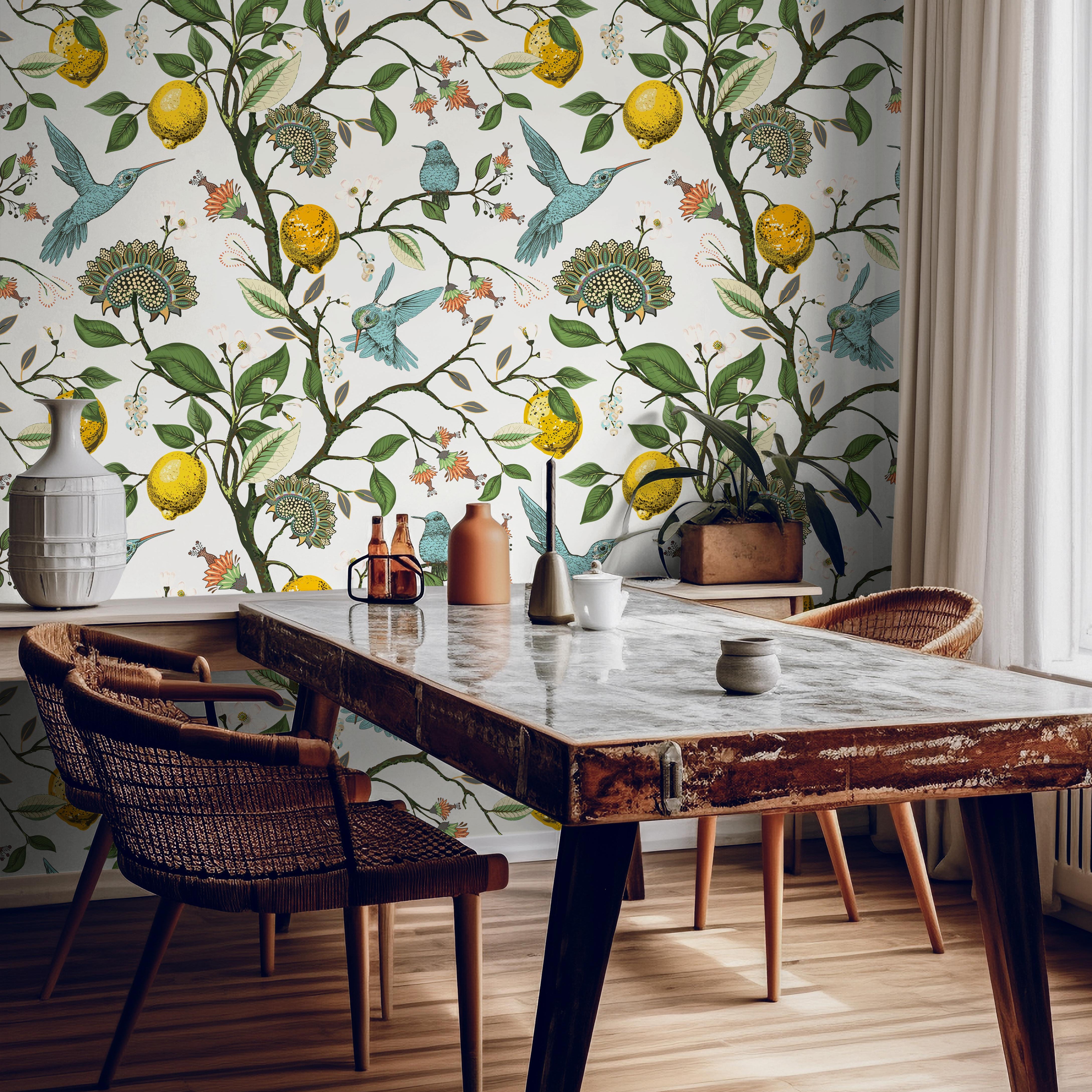 Hummingbird Heaven | Vibrant Citrus Removable Wallpaper for Kitchen, Bedroom, Doors, Walls, DIY Home Decor 1521 - James And Colors