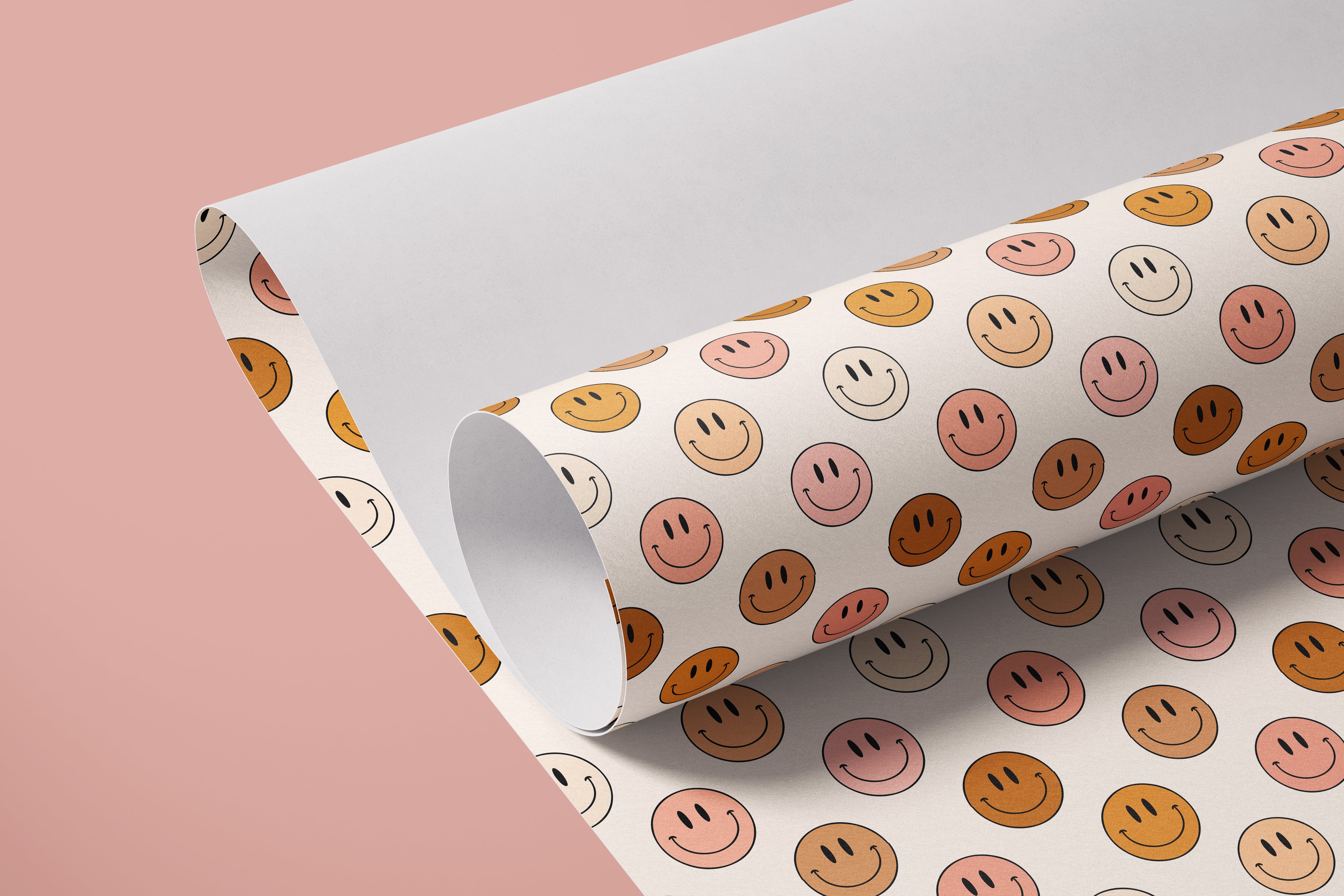 Contact paper 1523: A retro-inspired contact paper featuring warm pastel smiley faces in shades of pink, peach, and brown on a soft cream background, creating a playful and groovy aesthetic.