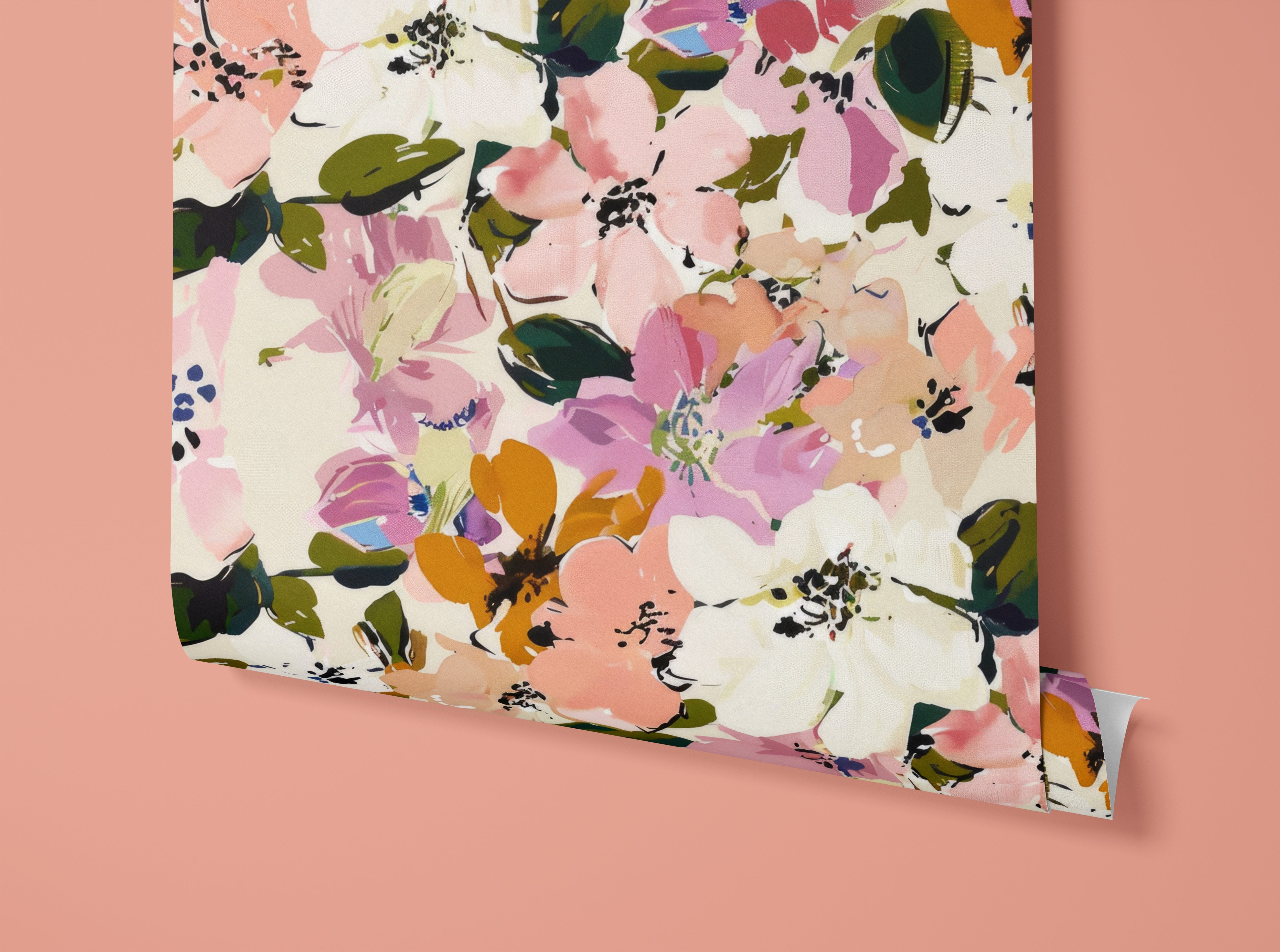 Vibrant Abstract Painted Flowers  | Wallpaper Peel and Stick | Removable Wallpaper | Peel and Stick Wallpaper | Wall Paper Peel And Stick | 1533 - James And Colors