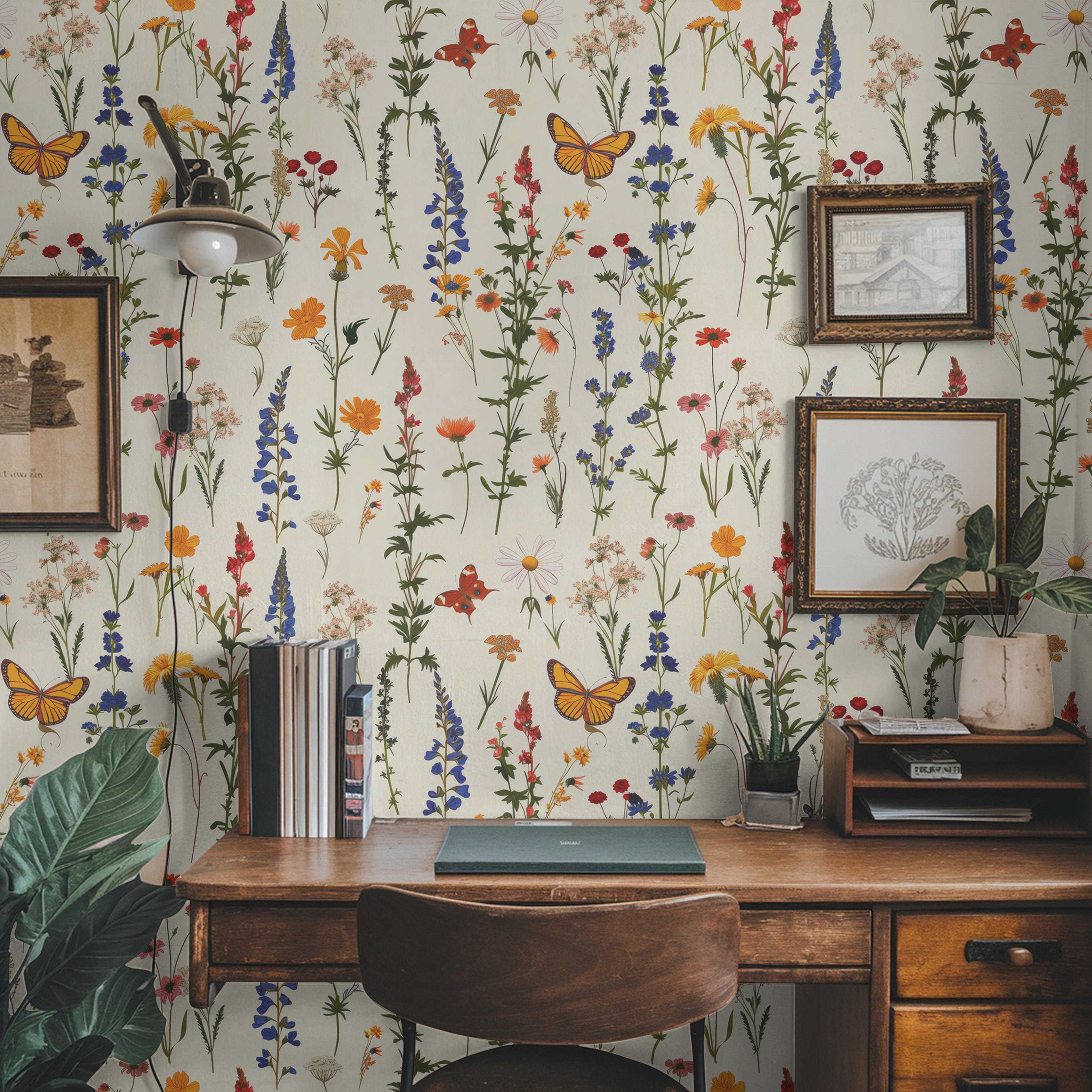 Butterfly and Moth on a Wildflower Field | Wallpaper Peel and Stick | Removable Wallpaper | Peel and Stick Wallpaper | Wall Paper Peel And Stick | 1578 - James And Colors