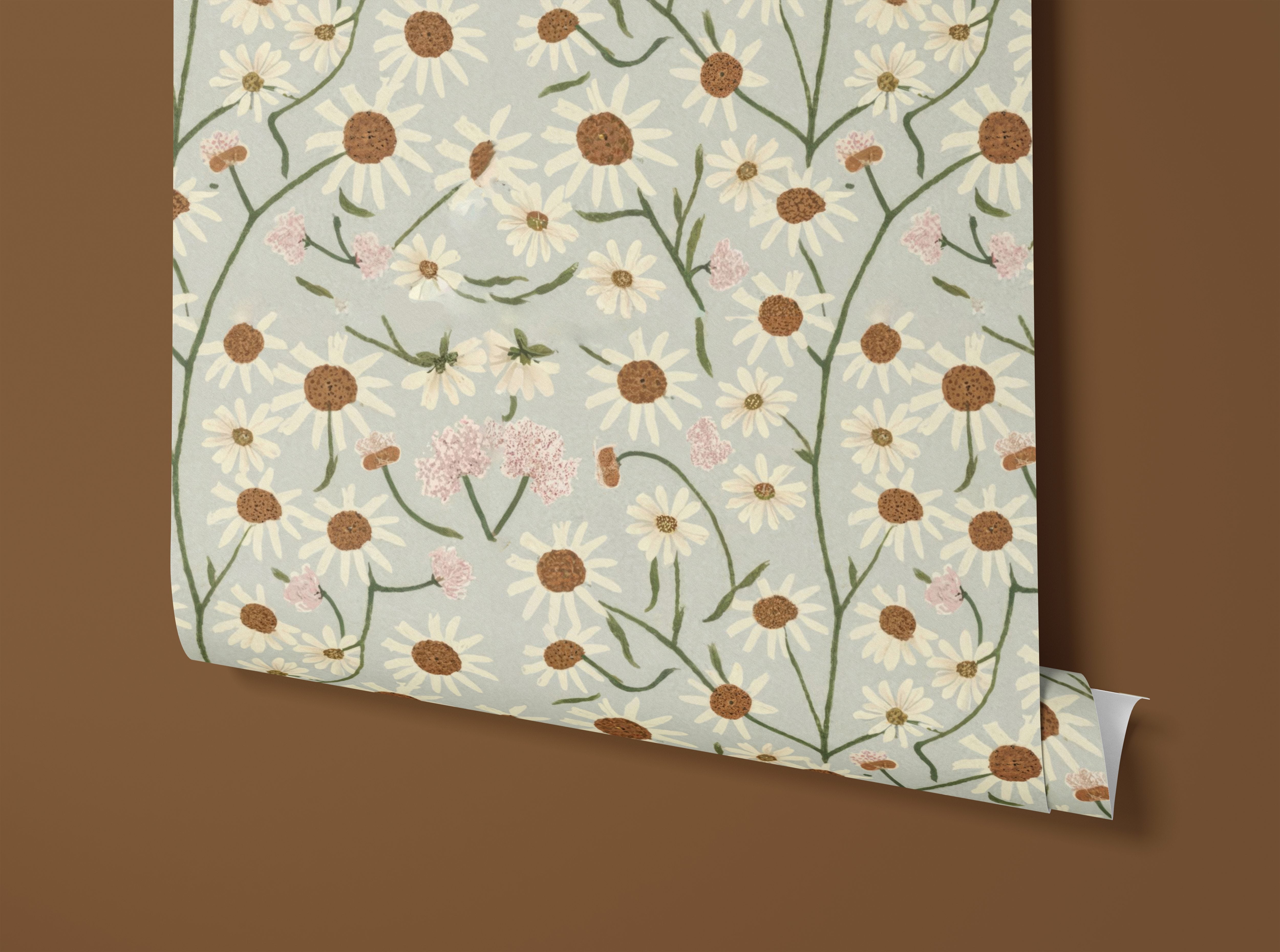Small White Daisies and Pink Mimosa Tree Blooms| Wallpaper Peel and Stick | Removable Wallpaper | Peel and Stick Wallpaper | Wall Paper Peel And Stick | 1548 - James And Colors
