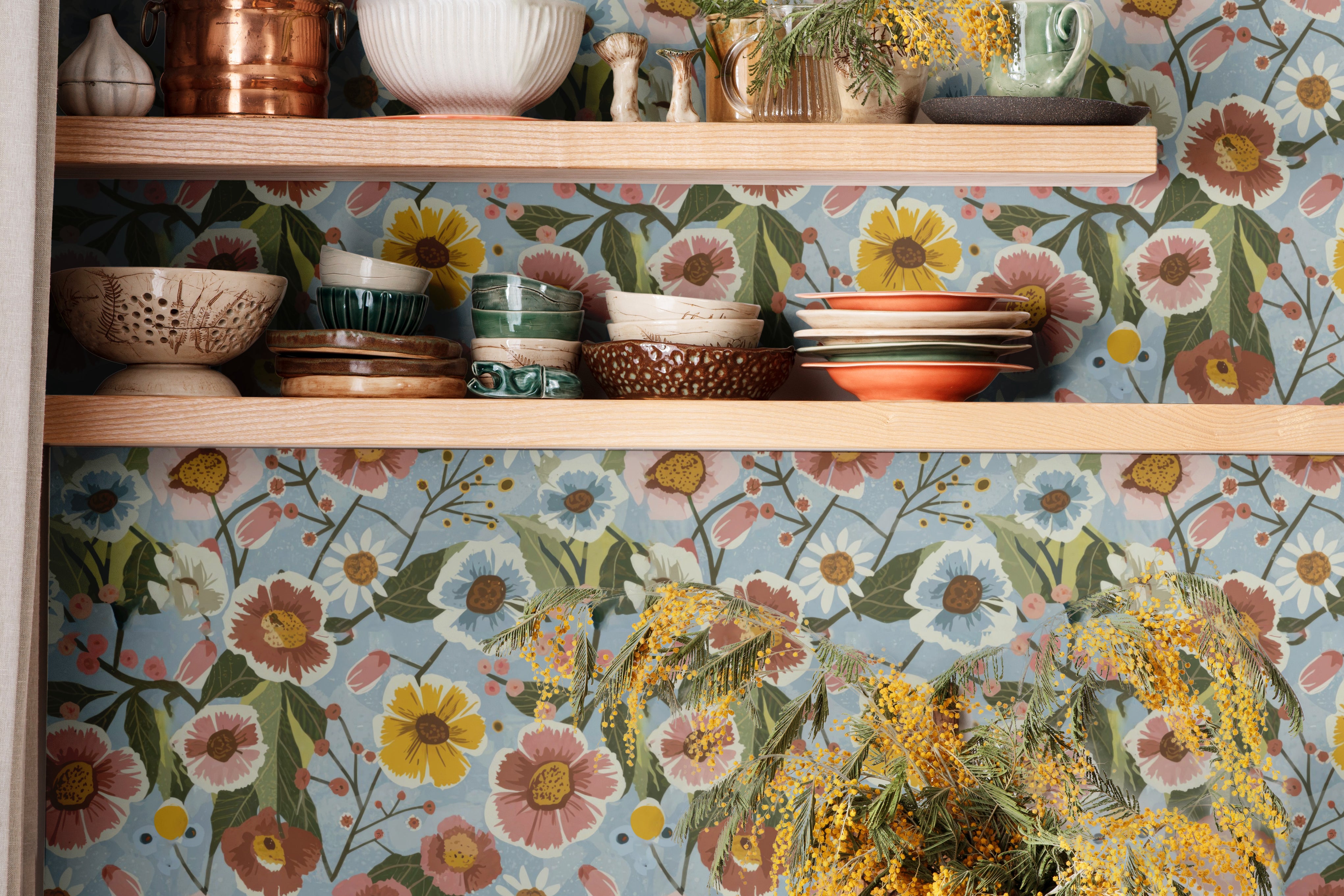 Colorful Vintage Blooming Peonies and Daisies Wallpaper | Wallpaper Peel and Stick | Removable Wallpaper | Peel and Stick Wallpaper | Wall Paper Peel And Stick | 1571 - James And Colors