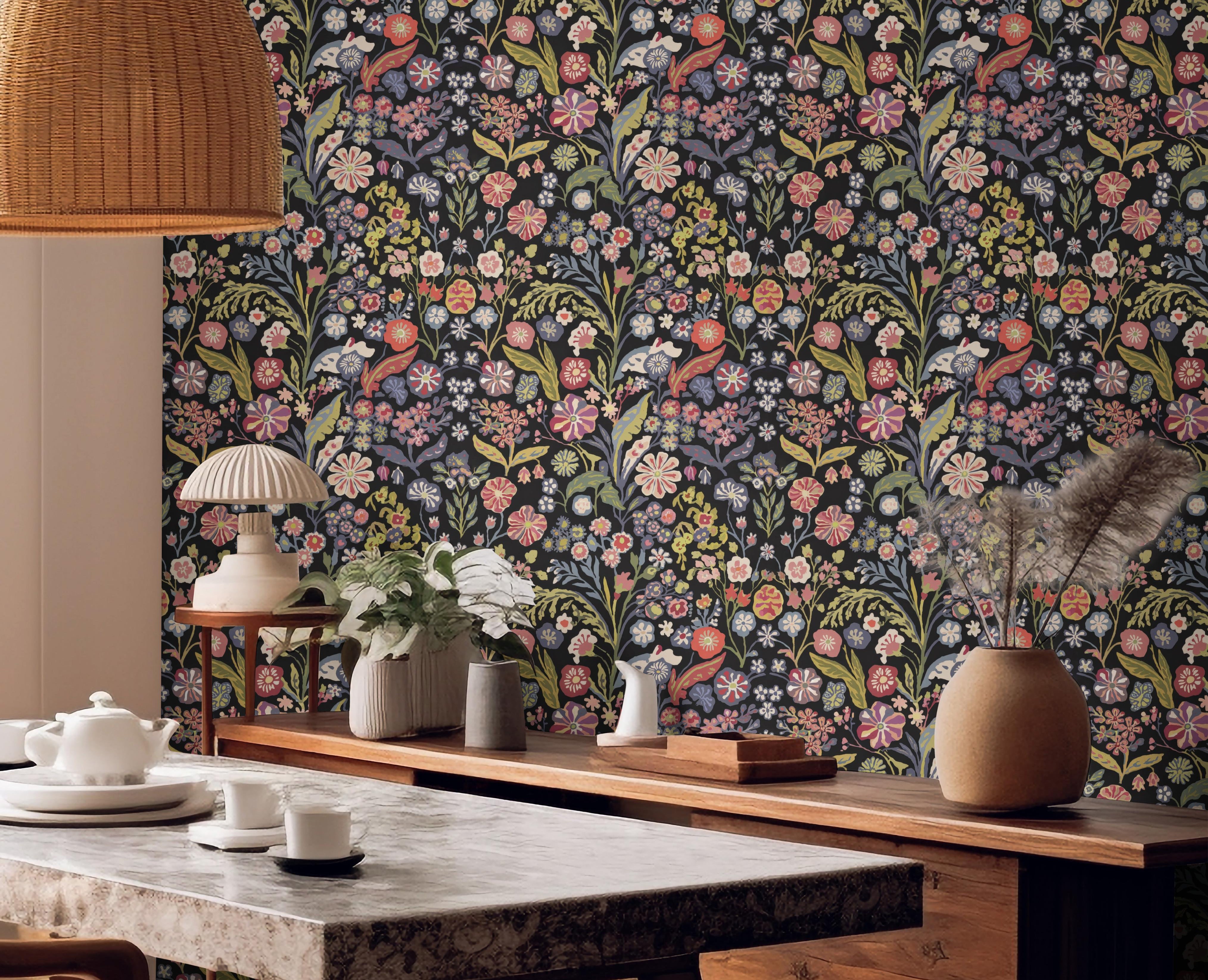 Expressive Painted Wildflowers Peel and Stick Removable Wallpaper Wall Decor Home Decor Wall Art Printable Wall Art Room Decor 1561 - James And Colors