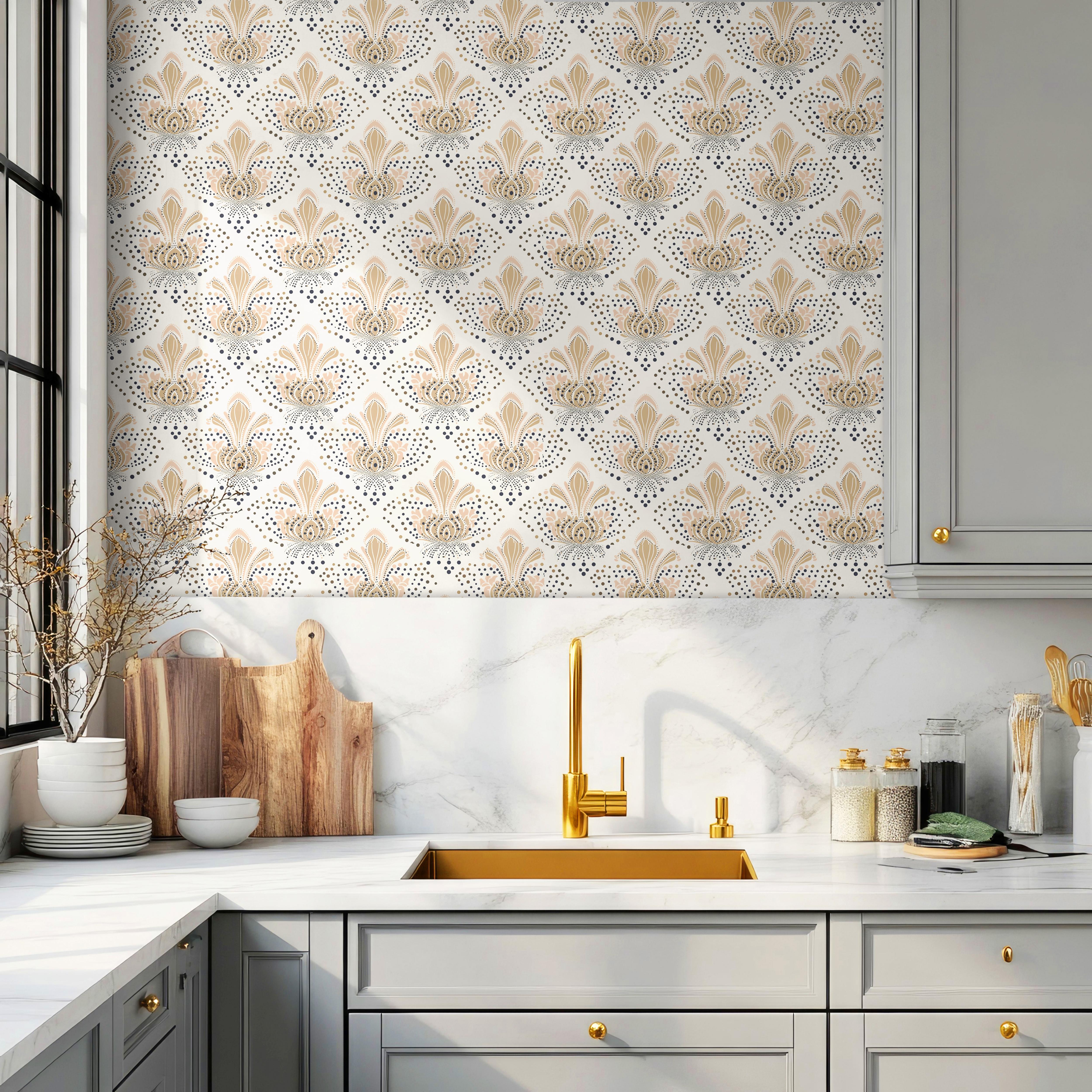 Removable Gold and White Deco Modern Wallpaper | Peel And Stick Wallpaper | Adhesive Wallpaper | Wallpaper Peel Stick Wall Mural 1562 - James And Colors