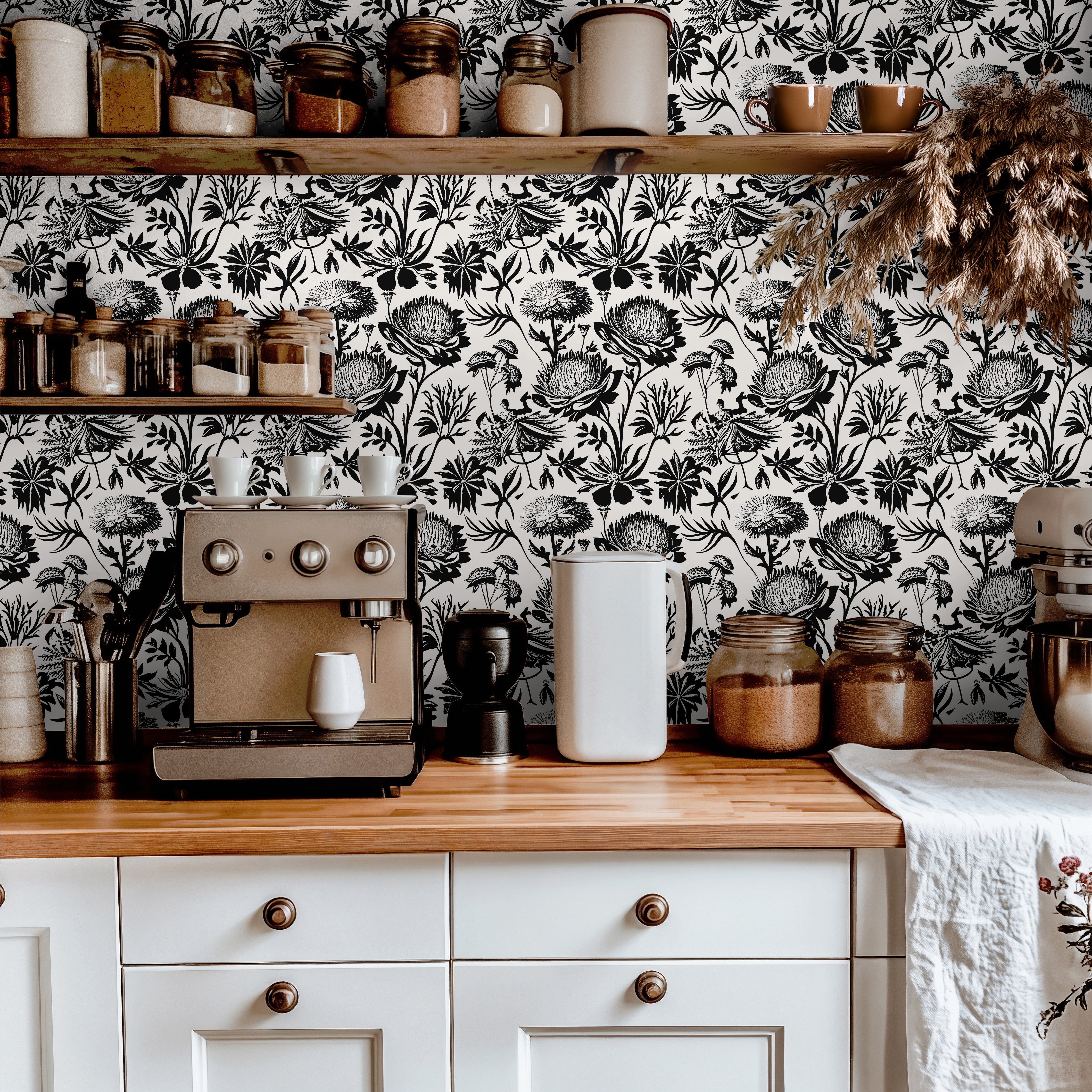 Black Thistles| Wallpaper Peel and Stick | Removable Wallpaper | Peel and Stick Wallpaper | Wall Paper Peel And Stick | 1574 - James And Colors