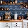Wallpaper 1635 of light blue and white flowers on a navy background.