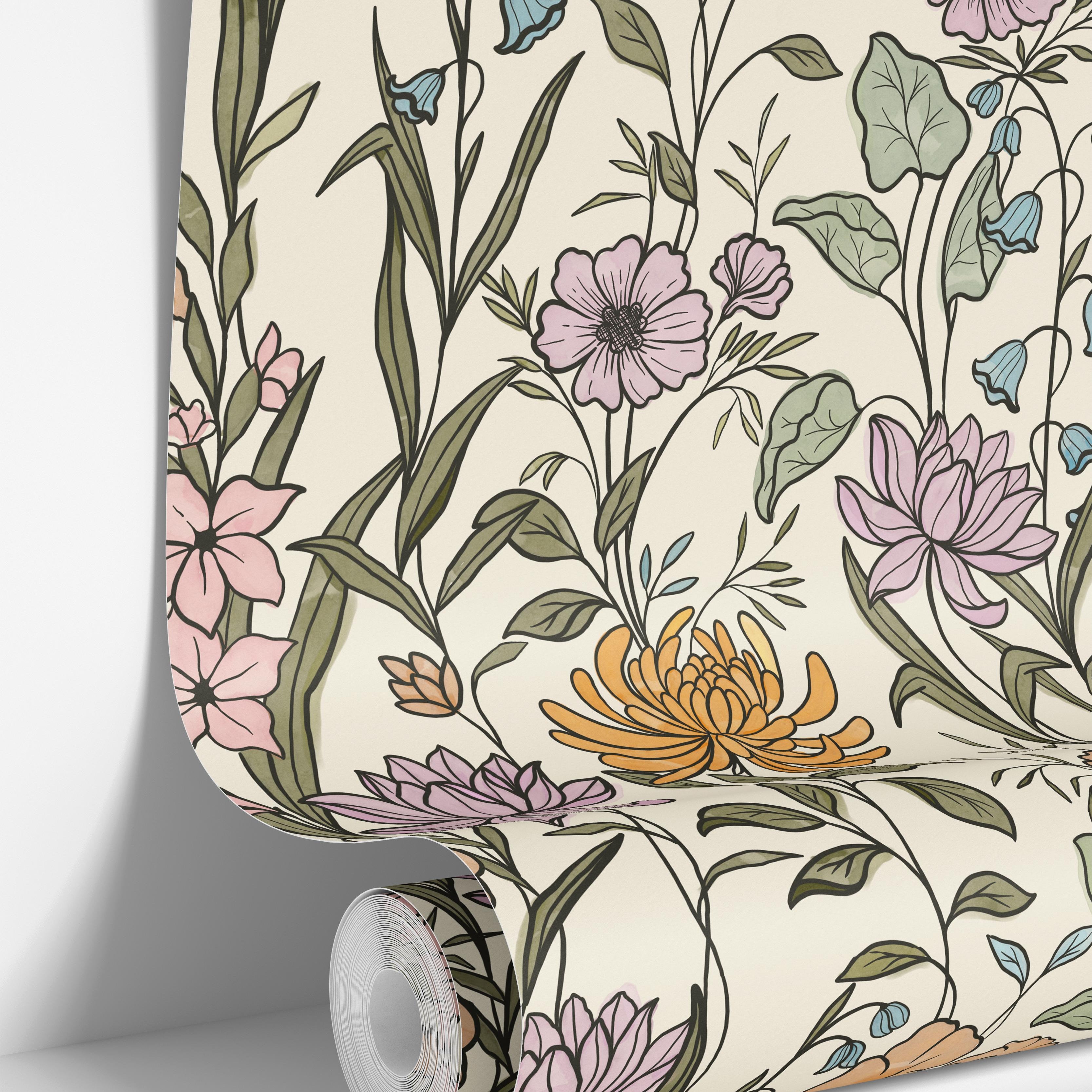 Pastel Botanical Accents | Peel And Stick Wallpaper | Adhesive Wallpaper | Wallpaper Peel Stick Wall Mural 1638 - James And Colors