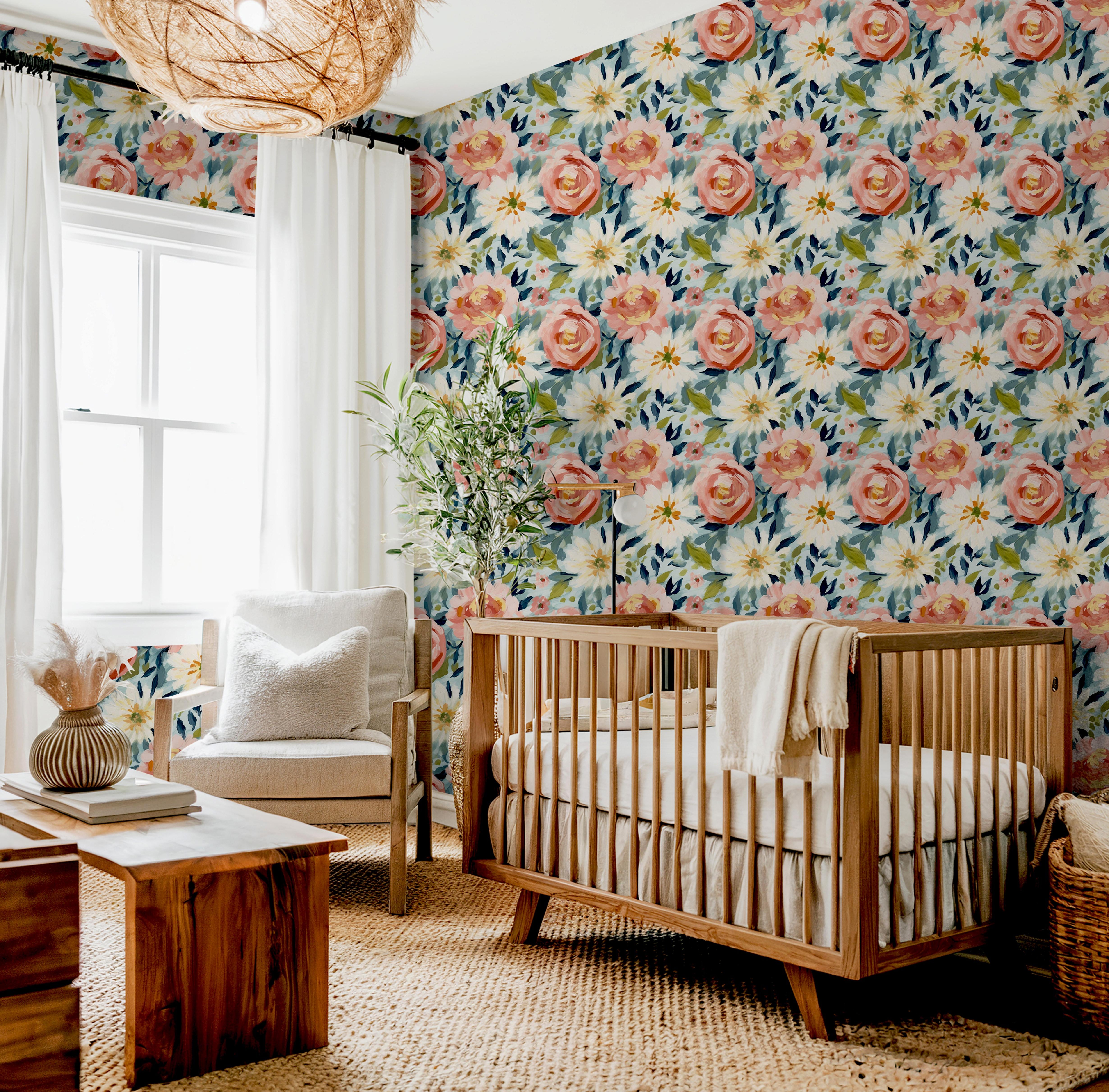 Painted Petals | Peel And Stick Wallpaper | Adhesive Wallpaper | Nursery Wallpaper Peel Stick Wall Mural 1642 - James And Colors