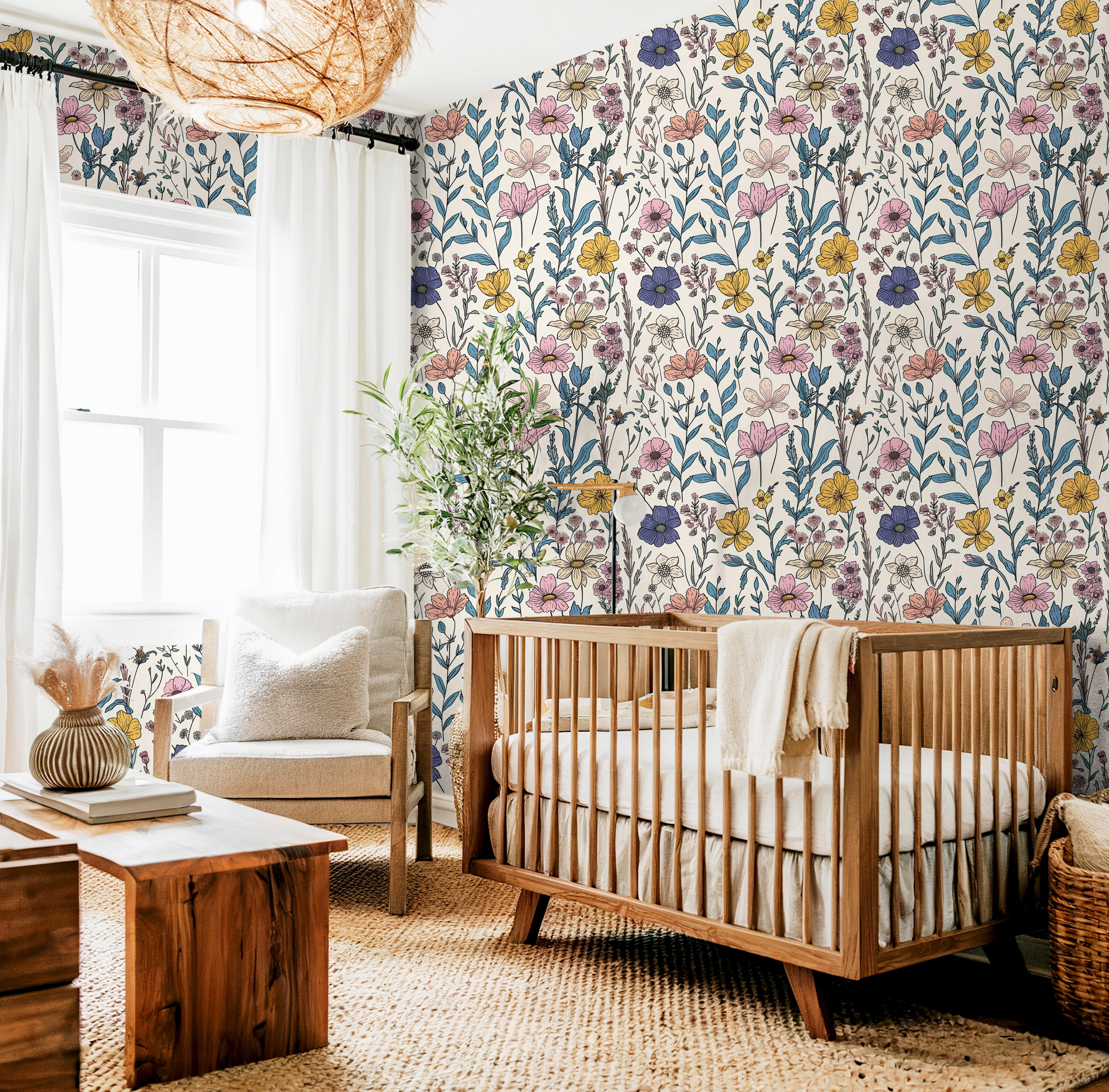 Wonderful Vibrant Wildflowers | Peel And Stick Wallpaper | Nursery Adhesive Wallpaper | Wallpaper Peel Stick Wall Mural 1646 - James And Colors
