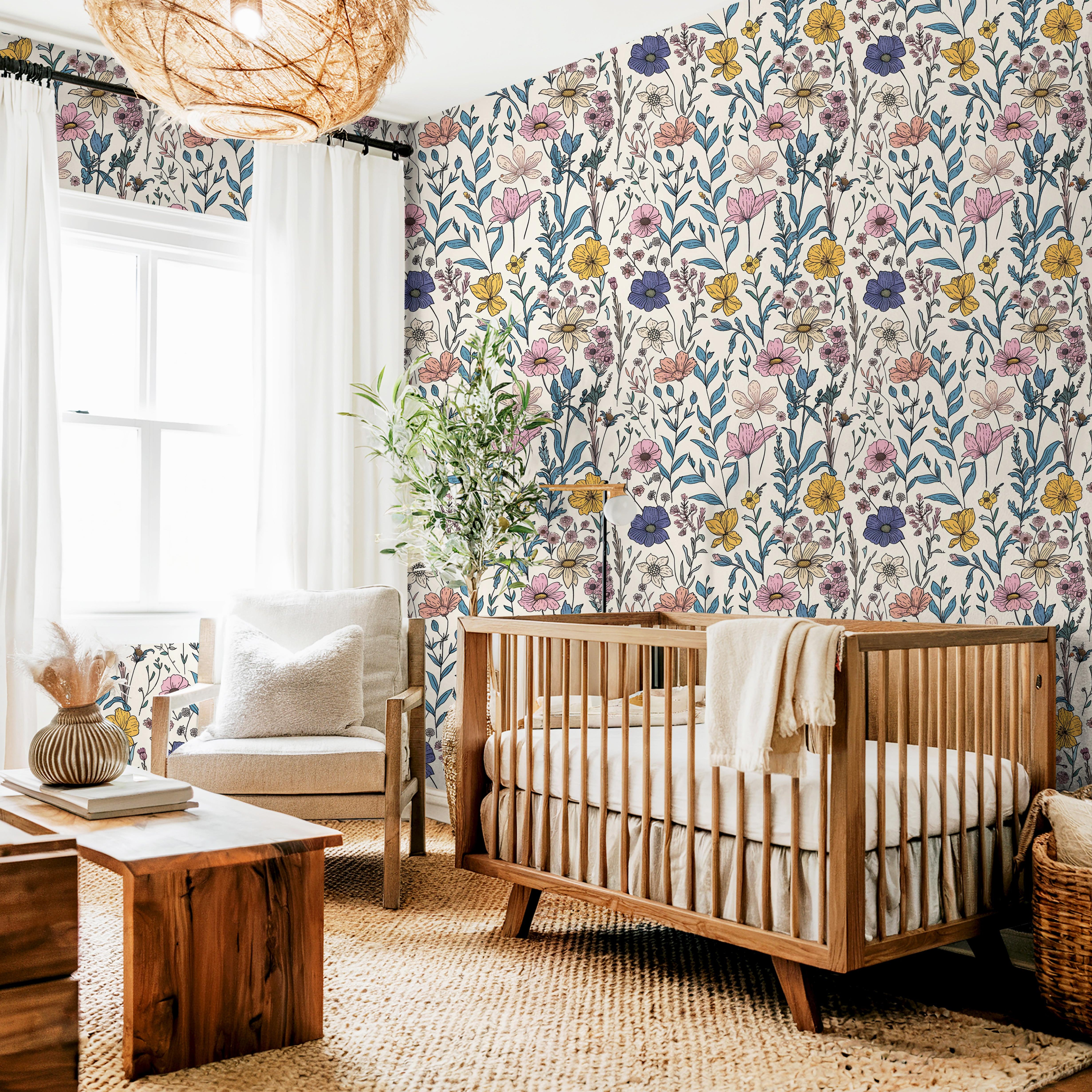 Wonderful Vibrant Wildflowers | Peel And Stick Wallpaper | Nursery Adhesive Wallpaper | Wallpaper Peel Stick Wall Mural 1646 - James And Colors